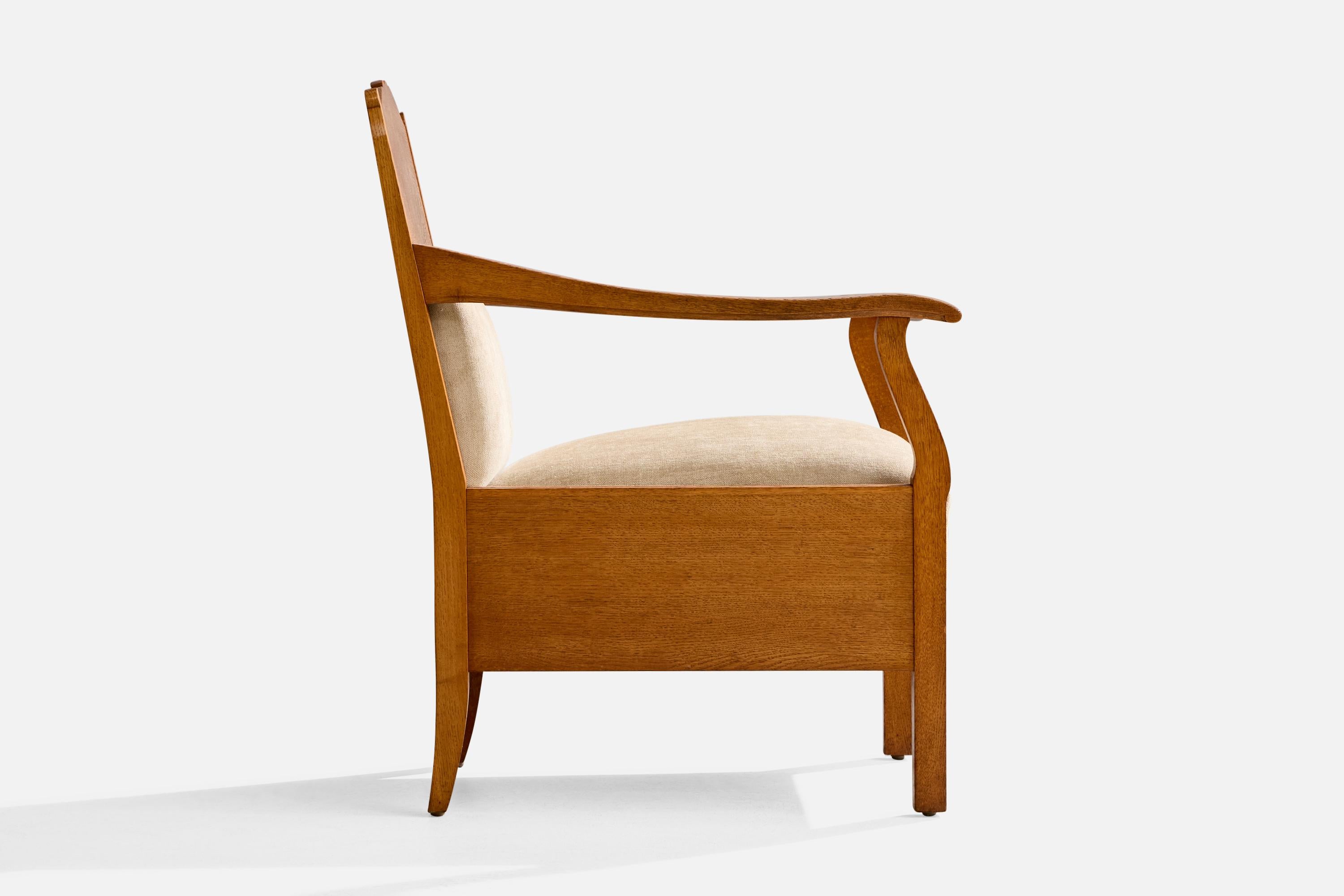Schwedischer Designer, Lounge Chairs, Eiche, Stoff, Schweden, 1900 im Angebot 3