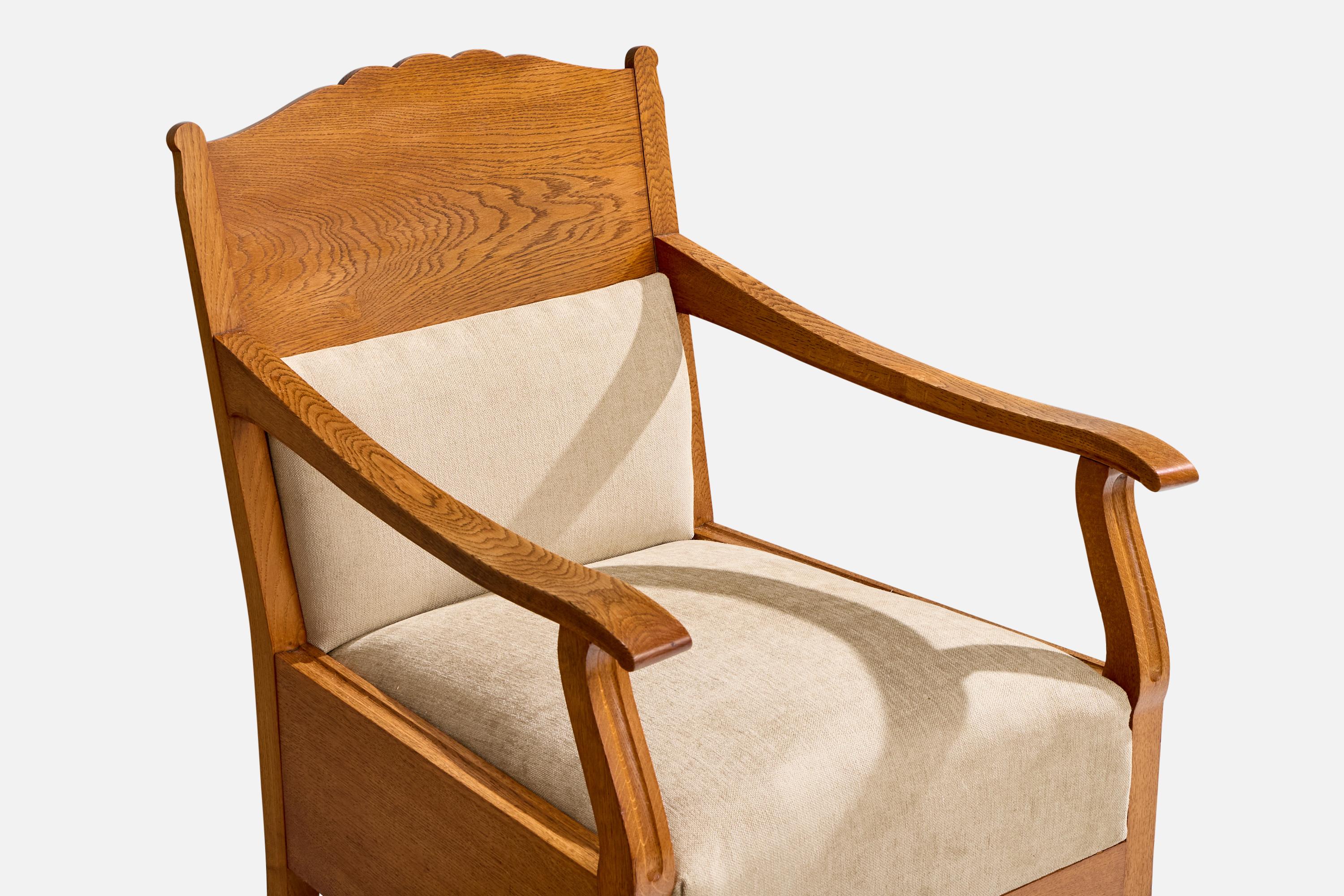 Schwedischer Designer, Lounge Chairs, Eiche, Stoff, Schweden, 1900 im Angebot 4