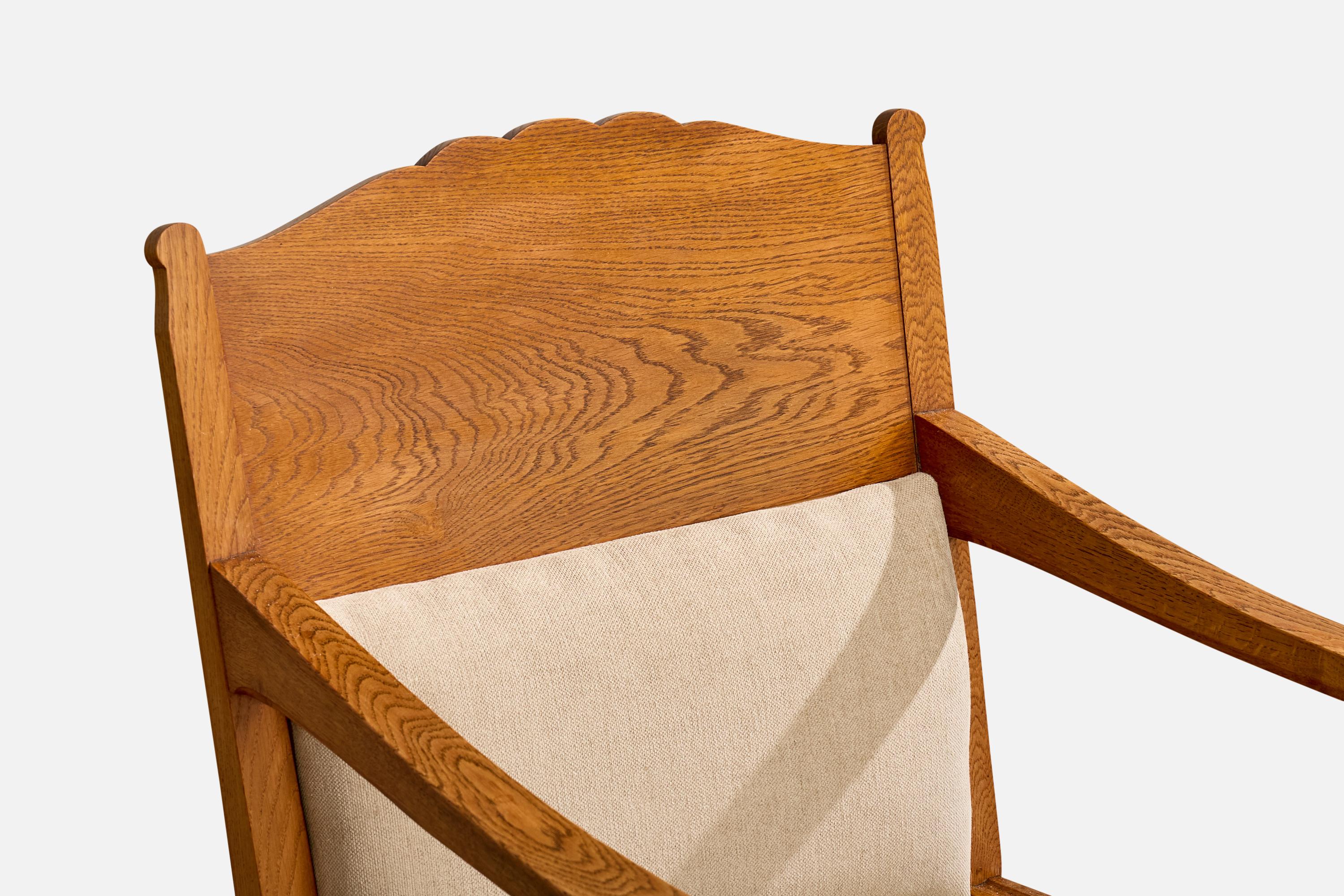 Schwedischer Designer, Lounge Chairs, Eiche, Stoff, Schweden, 1900 im Angebot 5