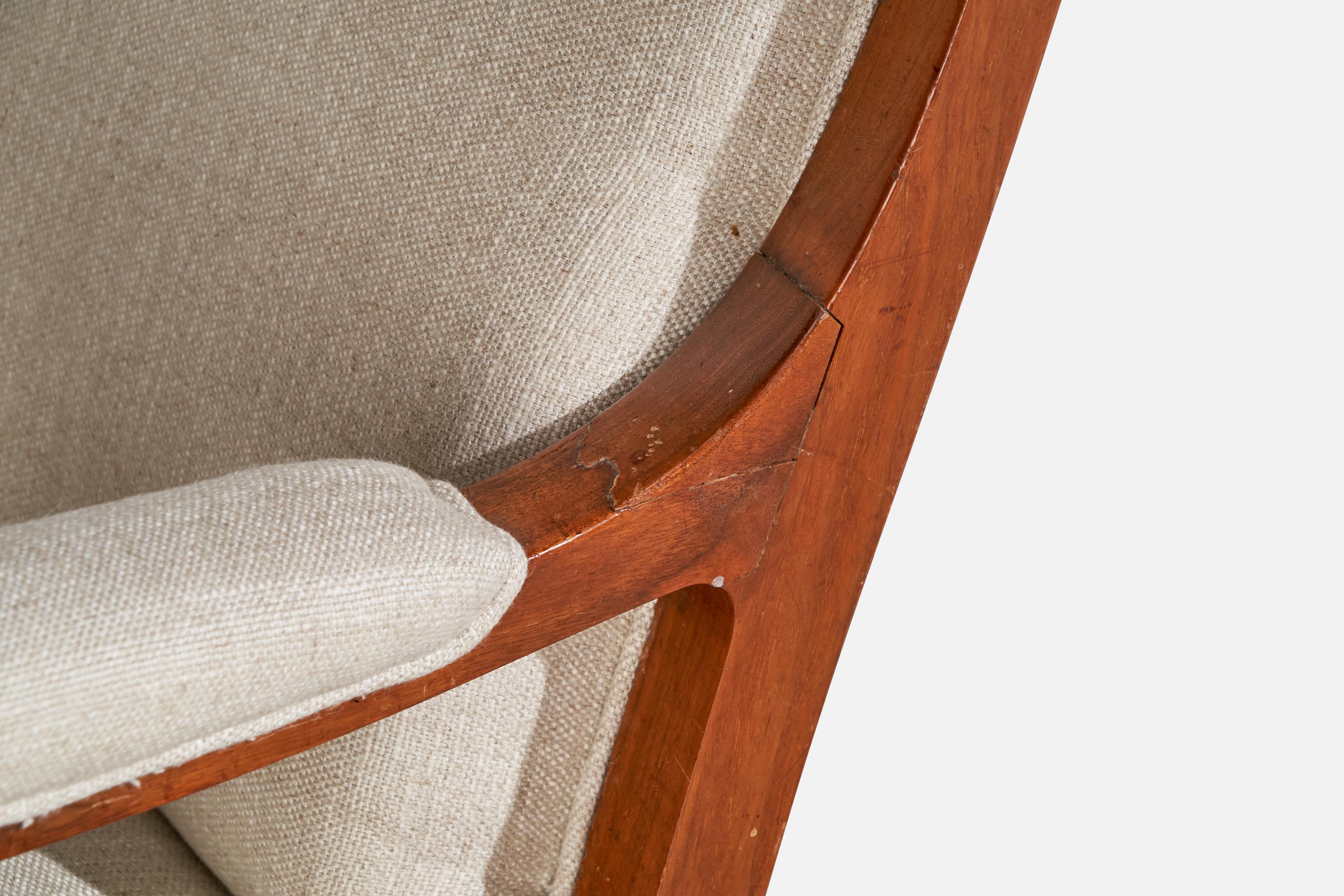 Swedish Designer, Lounge Chairs, Oak, Fabric, Sweden, 1900s 5
