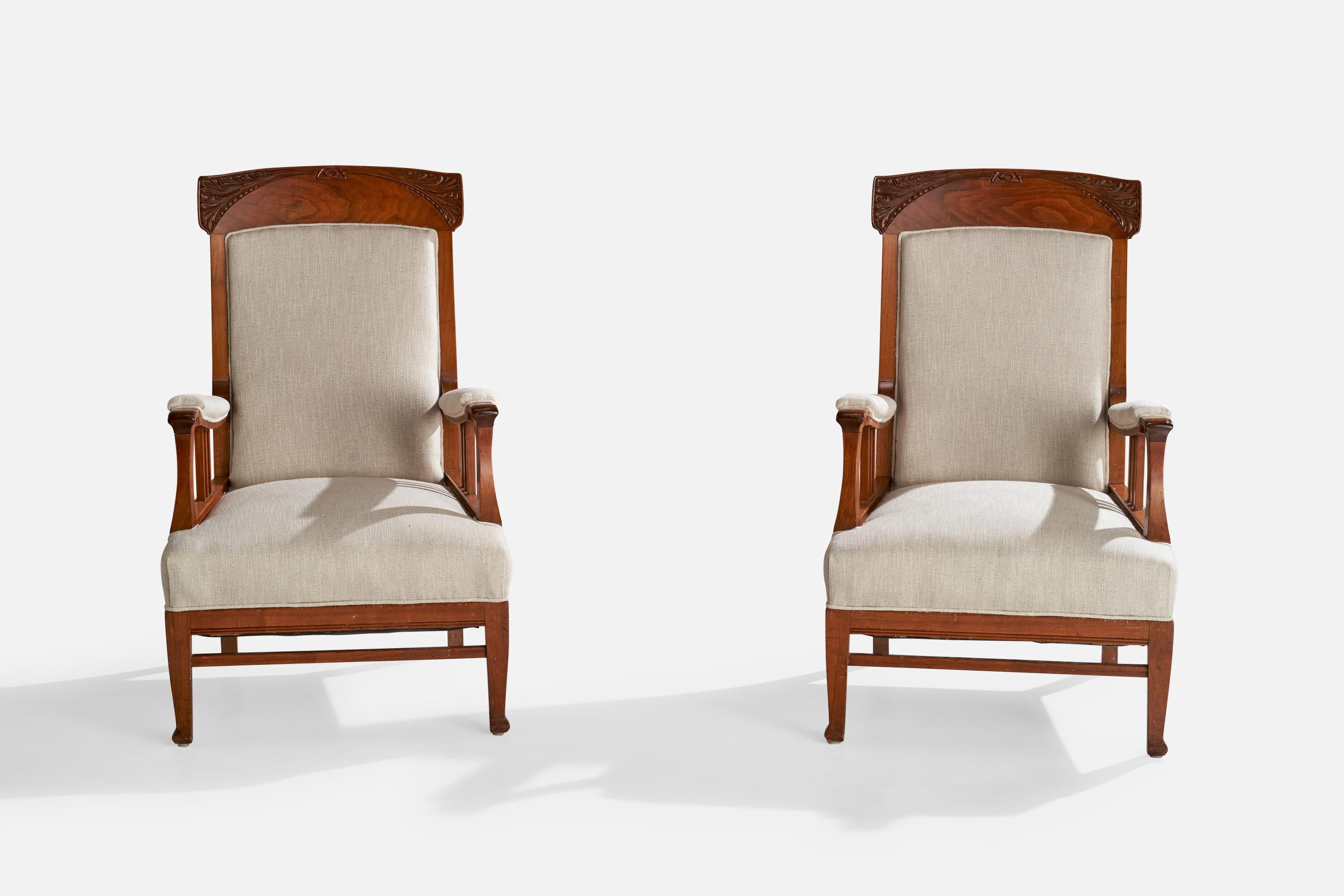 Swedish Designer, Lounge Chairs, Oak, Fabric, Sweden, 1900s 6