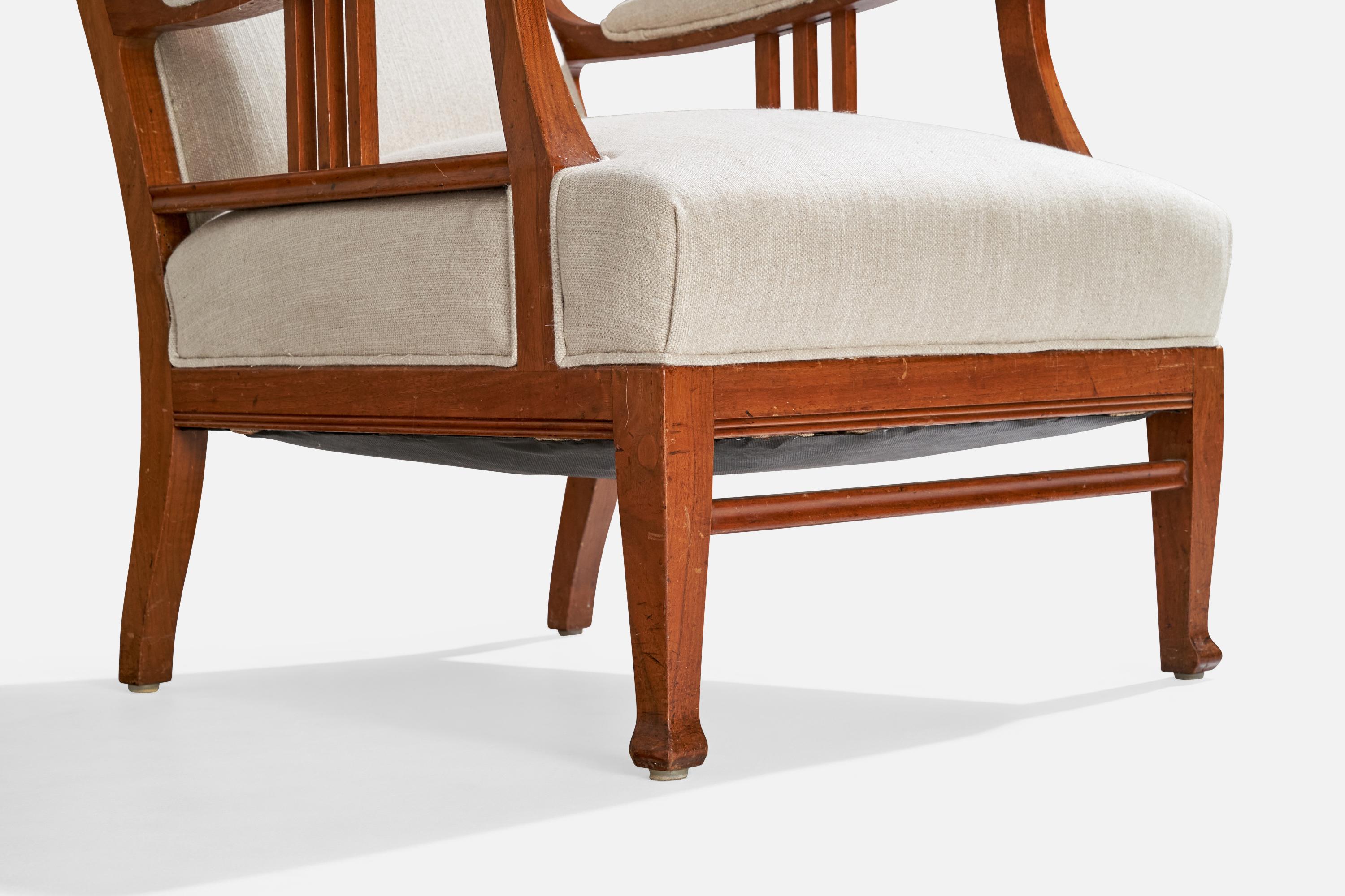 Swedish Designer, Lounge Chairs, Oak, Fabric, Sweden, 1900s 2