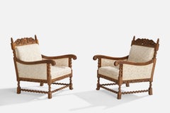 Designer suédois, fauteuils de salon, chêne, tissu, Suède, années 1920