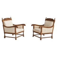 Designer suédois, fauteuils de salon, chêne, tissu, Suède, années 1920