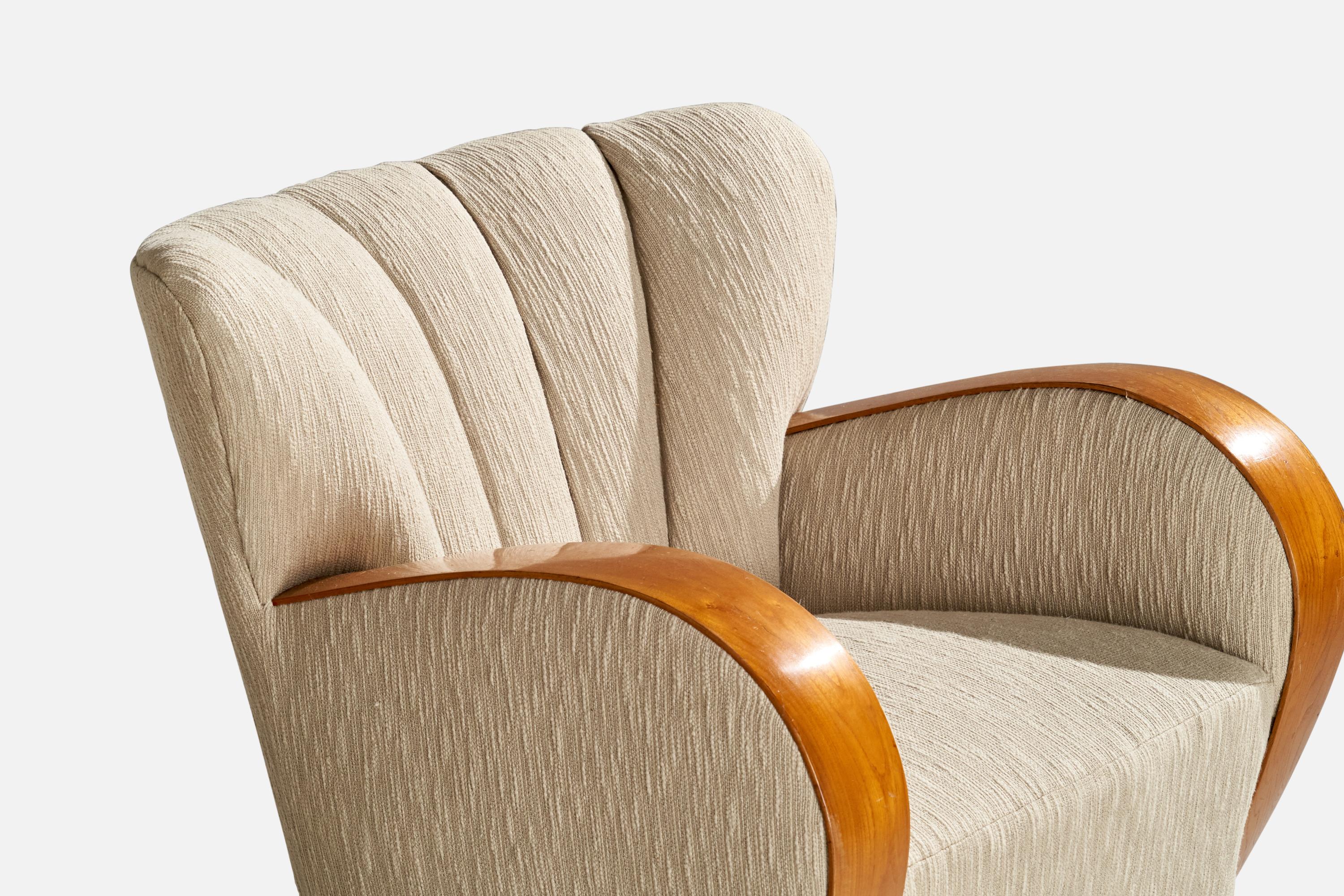 Swedish Designer, Lounge Chairs, Oak, Fabric, Sweden, 1930s For Sale 5
