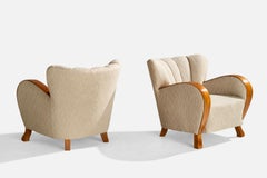 Swedish Designer, Lounge Chairs, Oak, Fabric, Sweden, 1930s