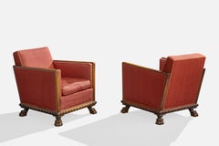 Swedish Designer, Lounge Chairs, Oak, Fabric, Sweden, 1930s