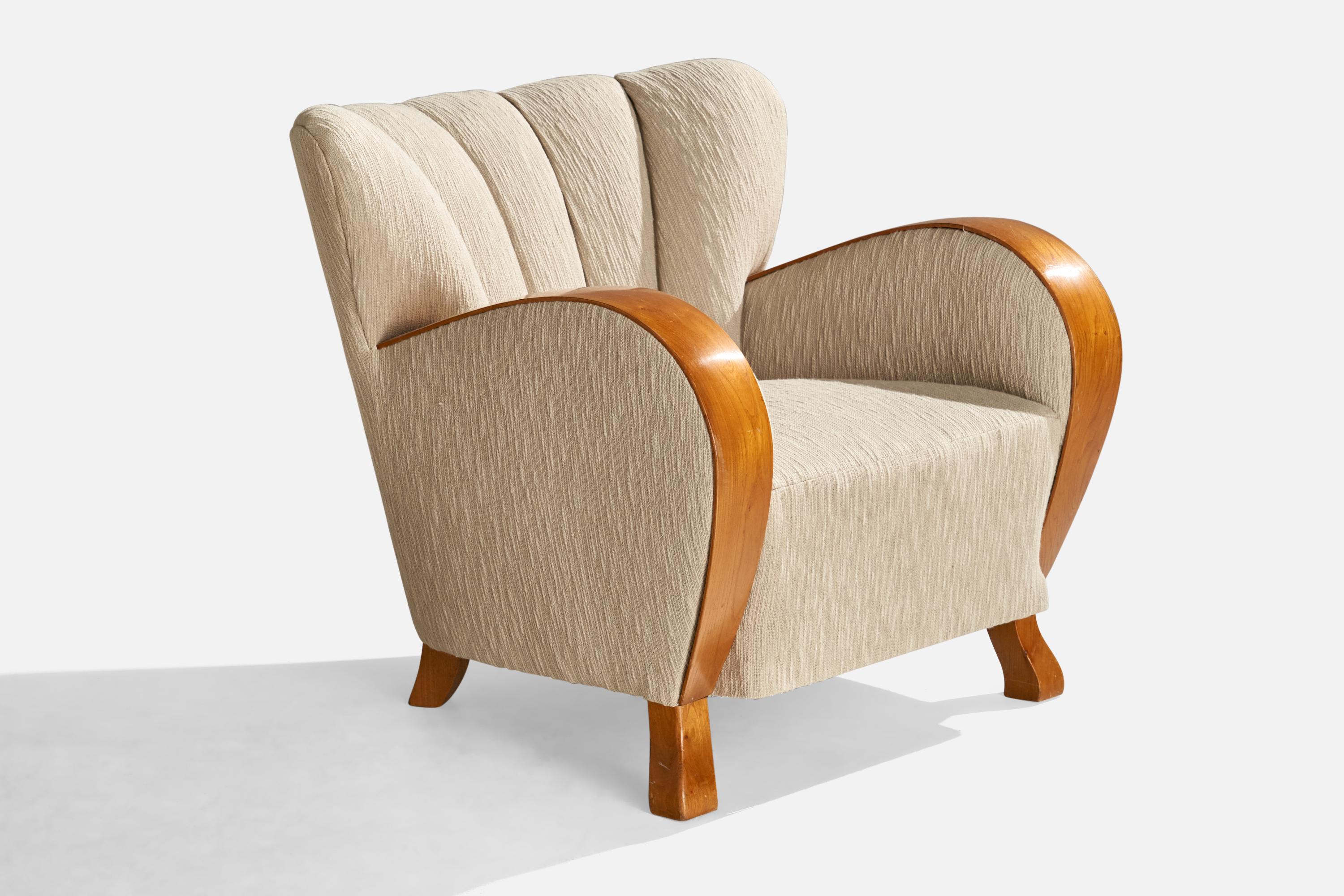 Swedish Designer, Lounge Chairs, Oak, Fabric, Sweden, 1930s In Good Condition For Sale In High Point, NC