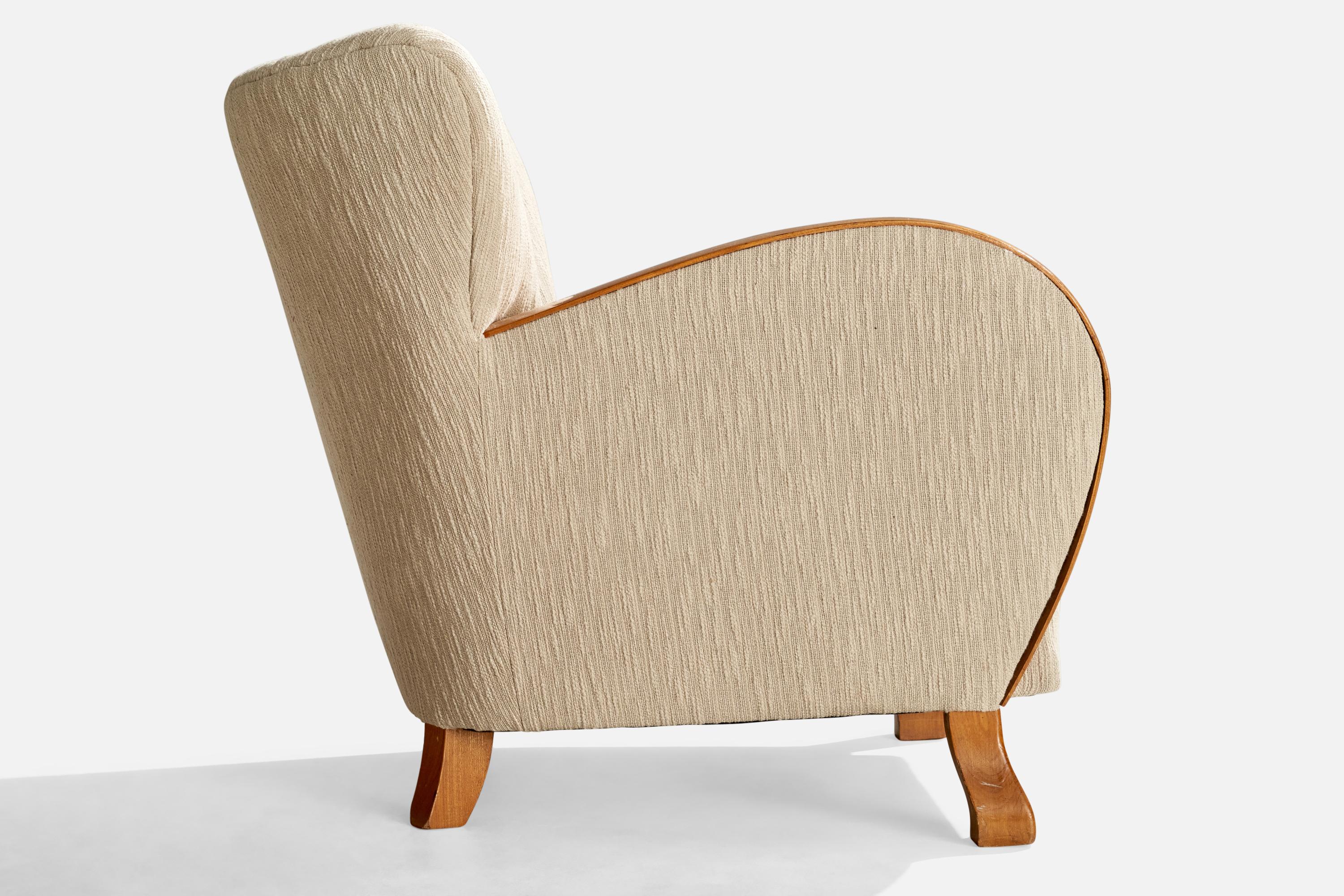 Swedish Designer, Lounge Chairs, Oak, Fabric, Sweden, 1930s For Sale 3