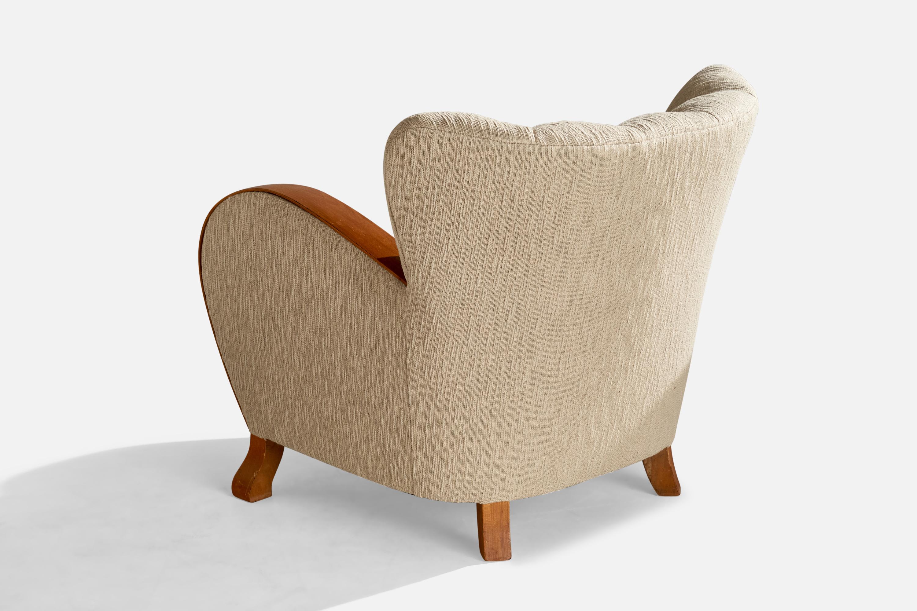 Swedish Designer, Lounge Chairs, Oak, Fabric, Sweden, 1930s For Sale 4
