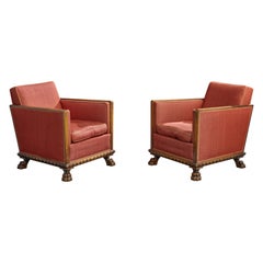 Swedish Designer, Lounge Chairs, Oak, Fabric, Sweden, 1930s