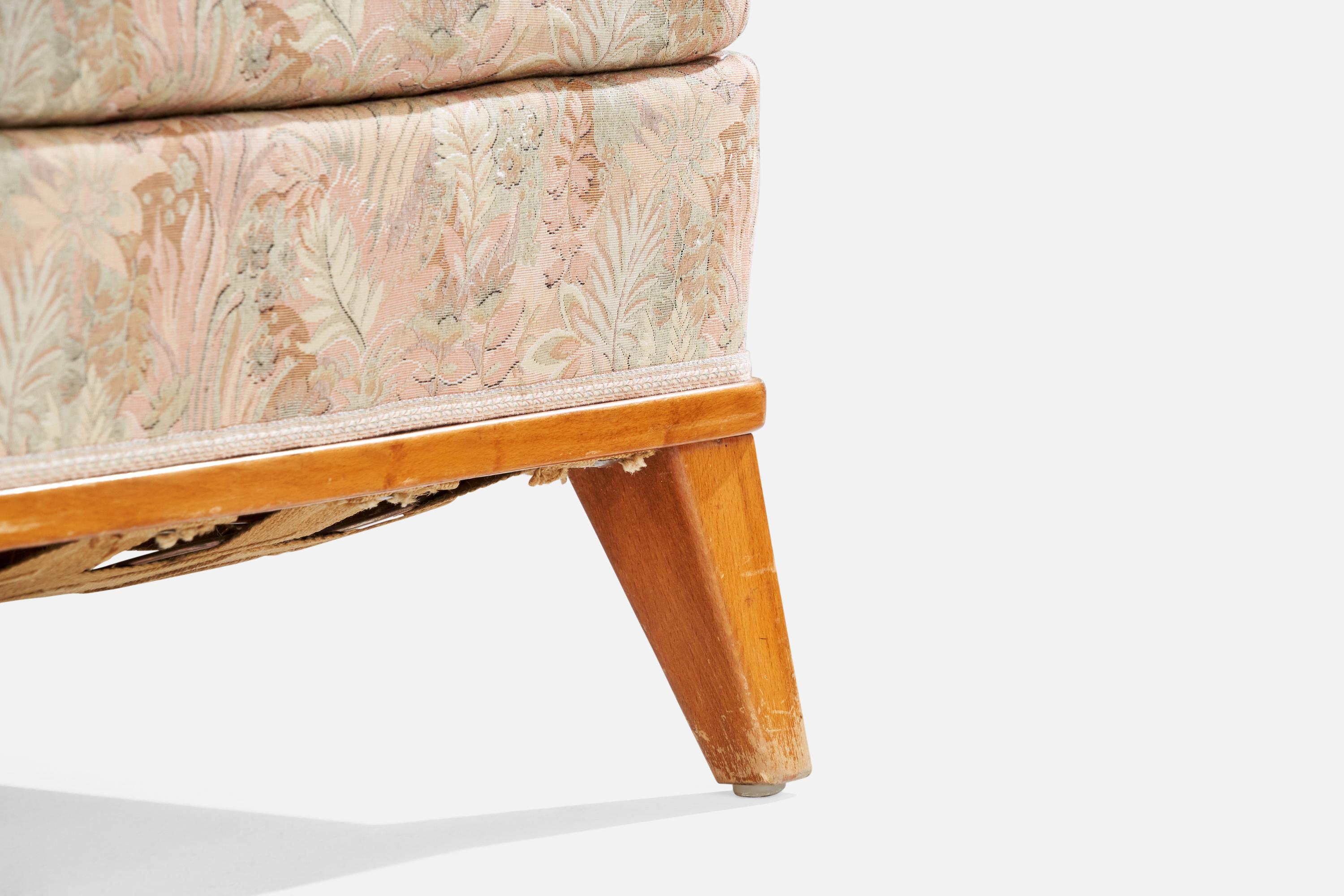 Designer suédois, fauteuils de salon, chêne, tissu, Suède, années 1940 en vente 3