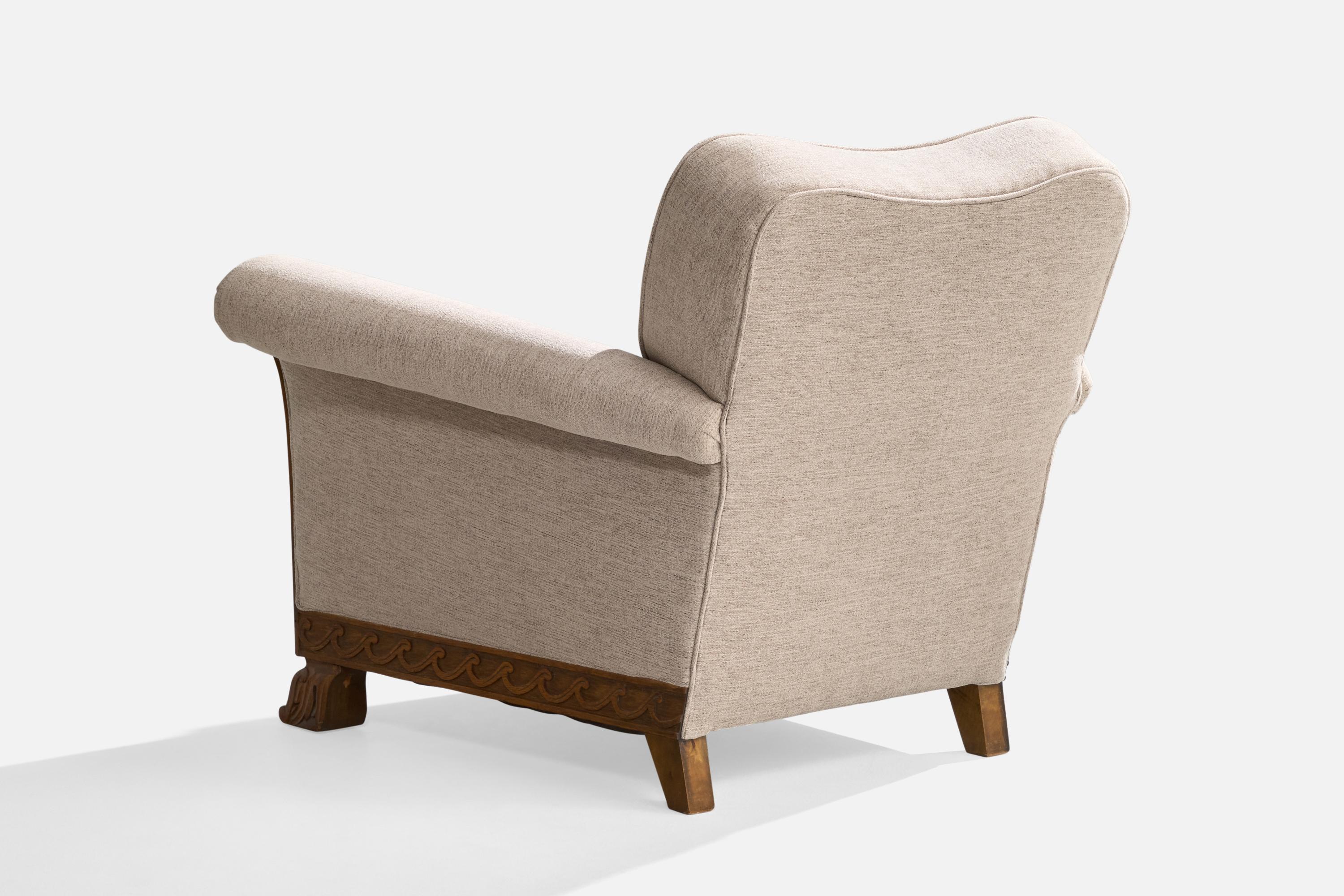 Swedish Designer, Lounge Chairs, Oak, Fabric, Sweden, 1940s 6