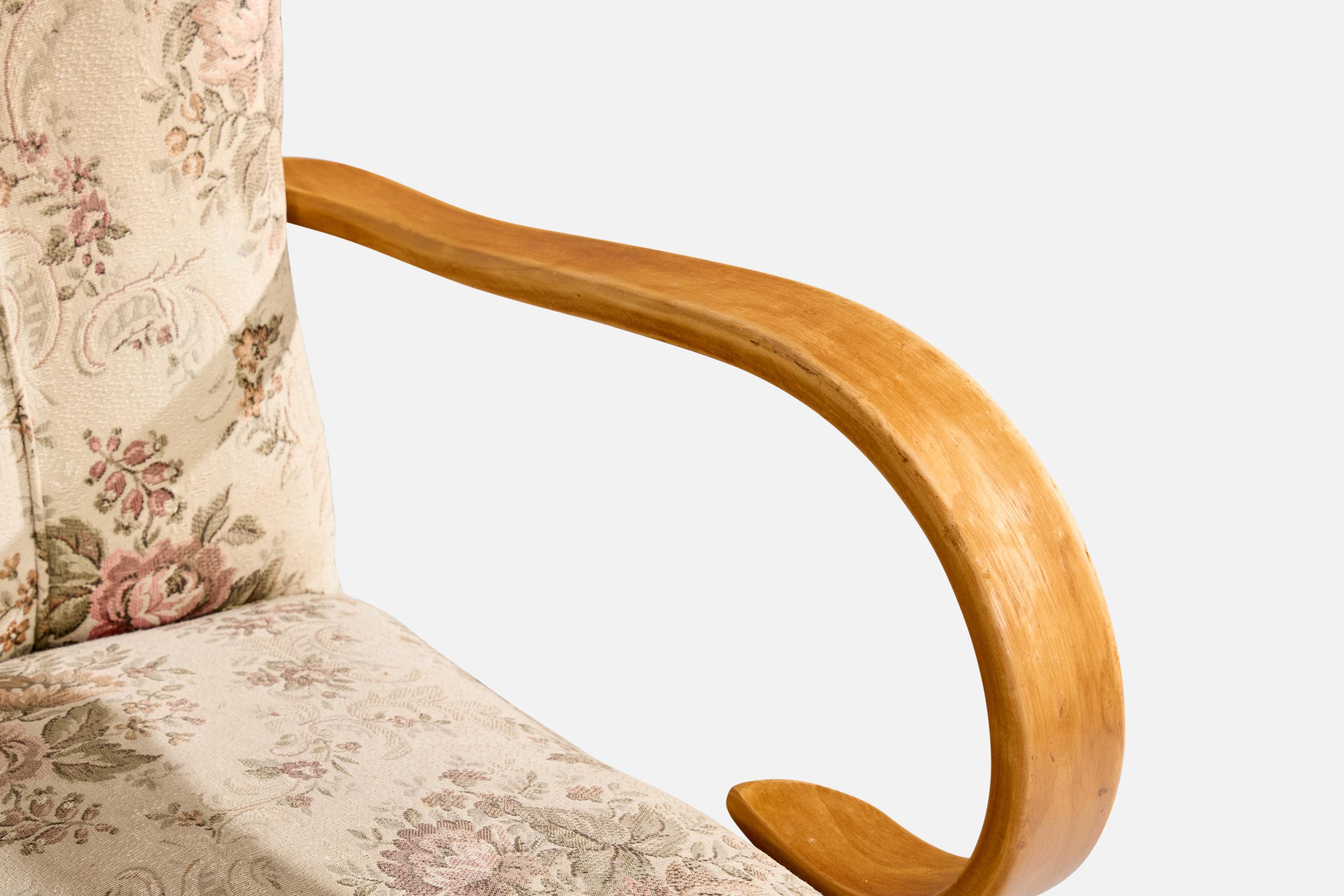 Designer suédois, fauteuils de salon, chêne, tissu, Suède, années 1940 en vente 3