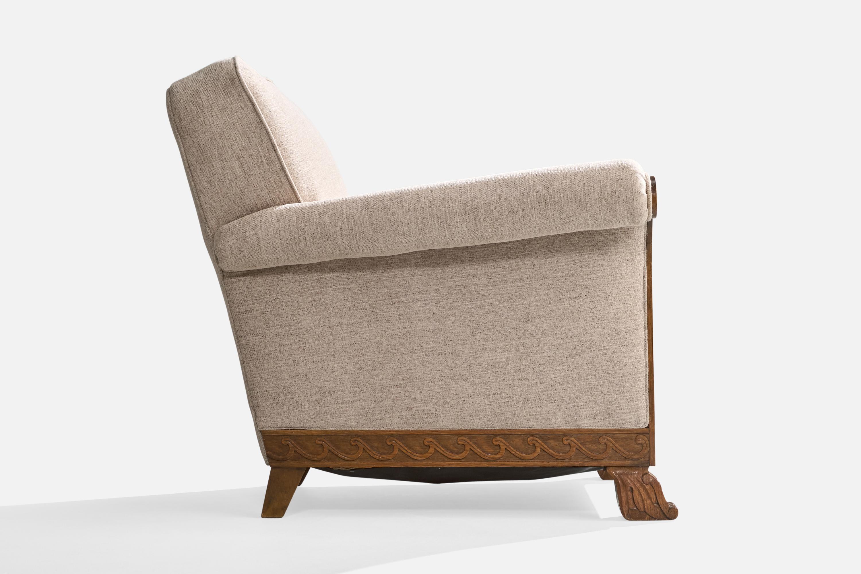 Swedish Designer, Lounge Chairs, Oak, Fabric, Sweden, 1940s 7