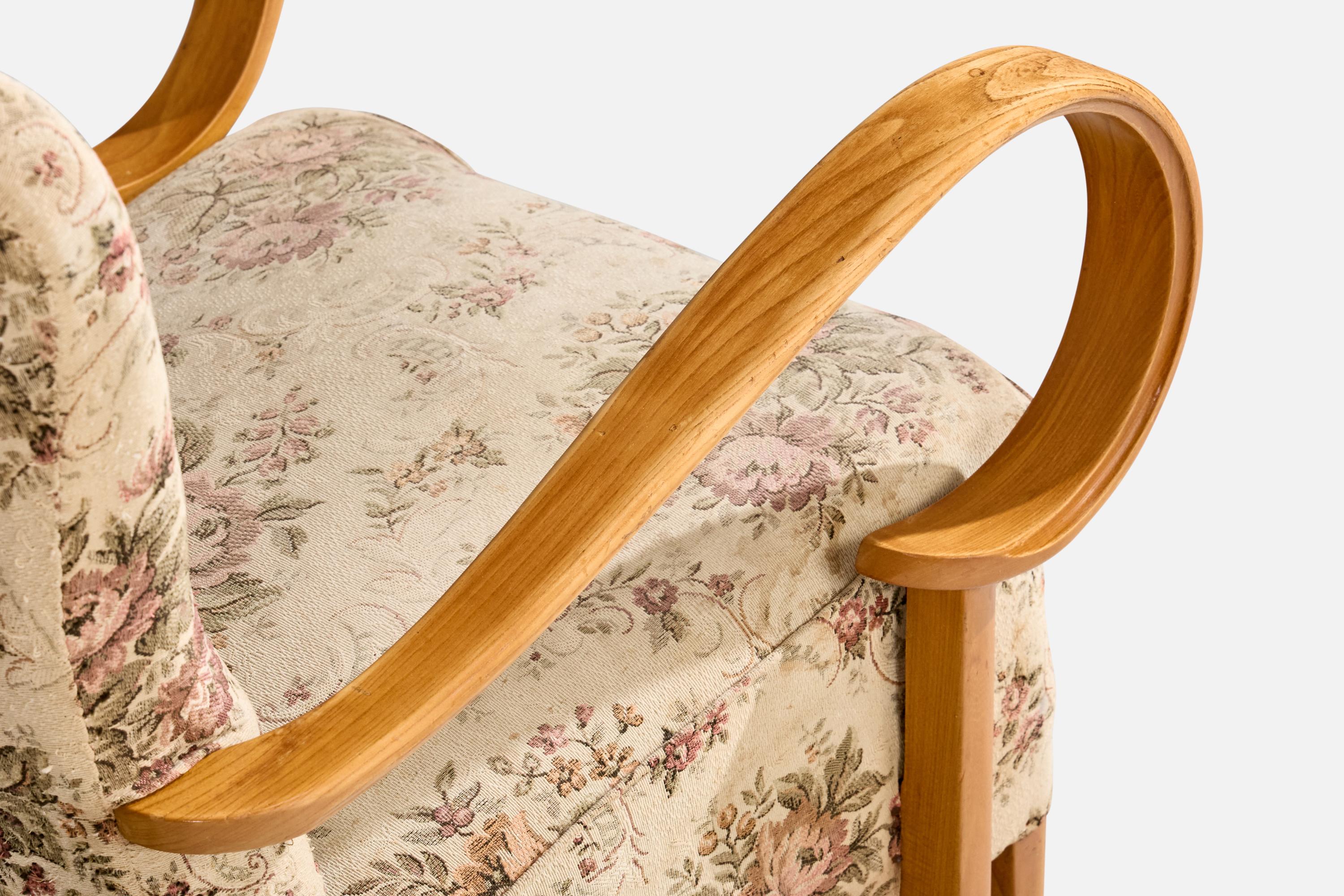 Designer suédois, fauteuils de salon, chêne, tissu, Suède, années 1940 en vente 4