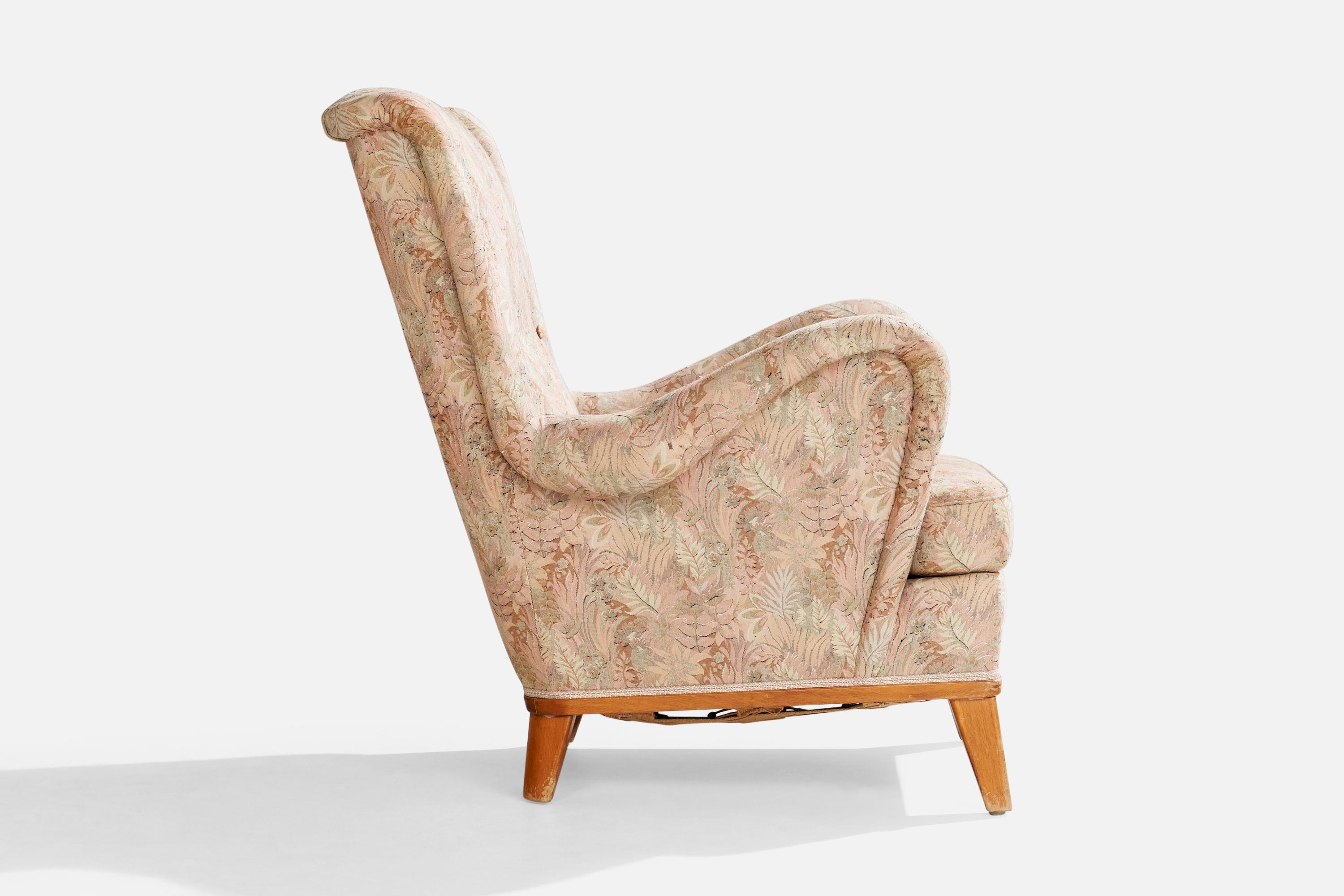 Designer suédois, fauteuils de salon, chêne, tissu, Suède, années 1940 en vente 5