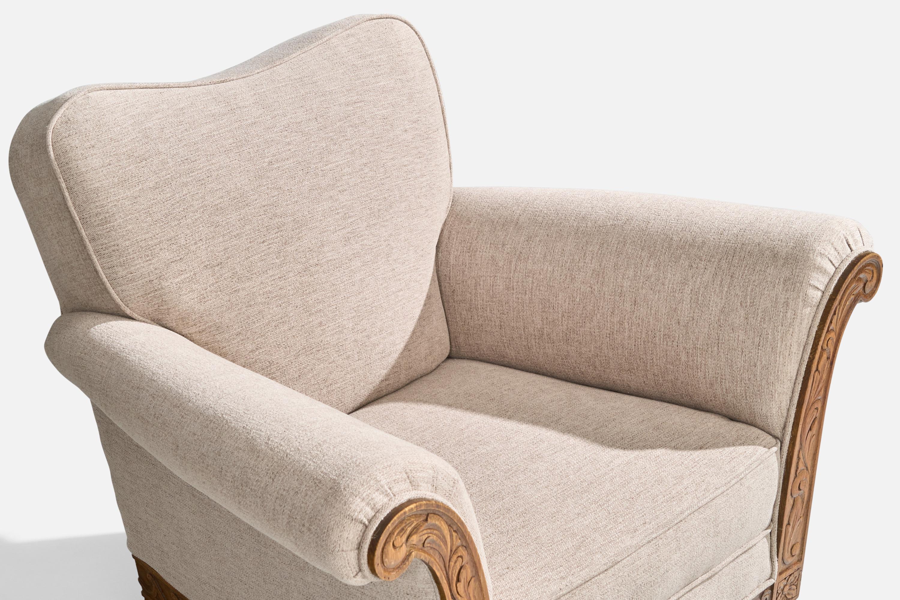 Swedish Designer, Lounge Chairs, Oak, Fabric, Sweden, 1940s 8