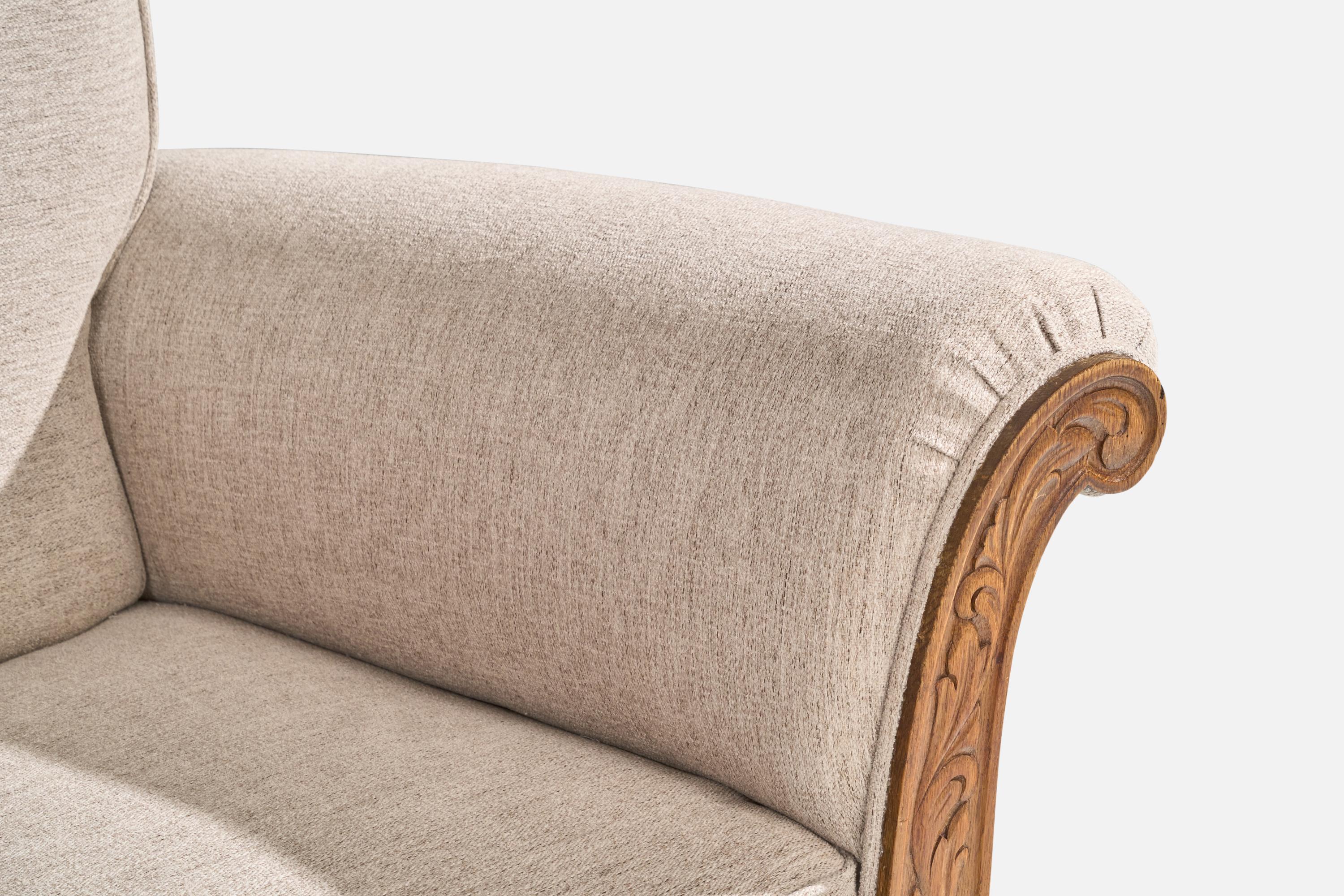 Swedish Designer, Lounge Chairs, Oak, Fabric, Sweden, 1940s 10