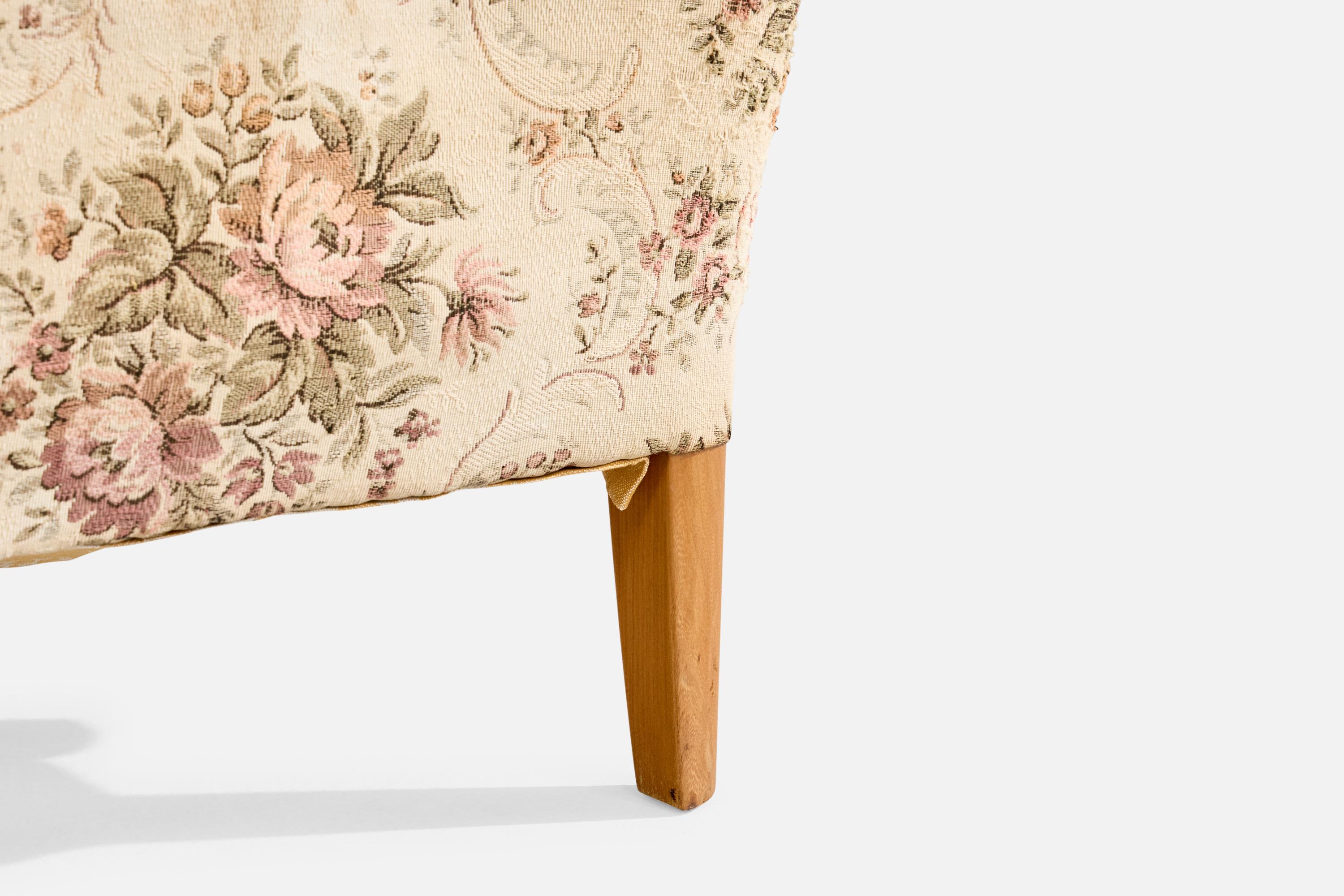 Designer suédois, fauteuils de salon, chêne, tissu, Suède, années 1940 en vente 7