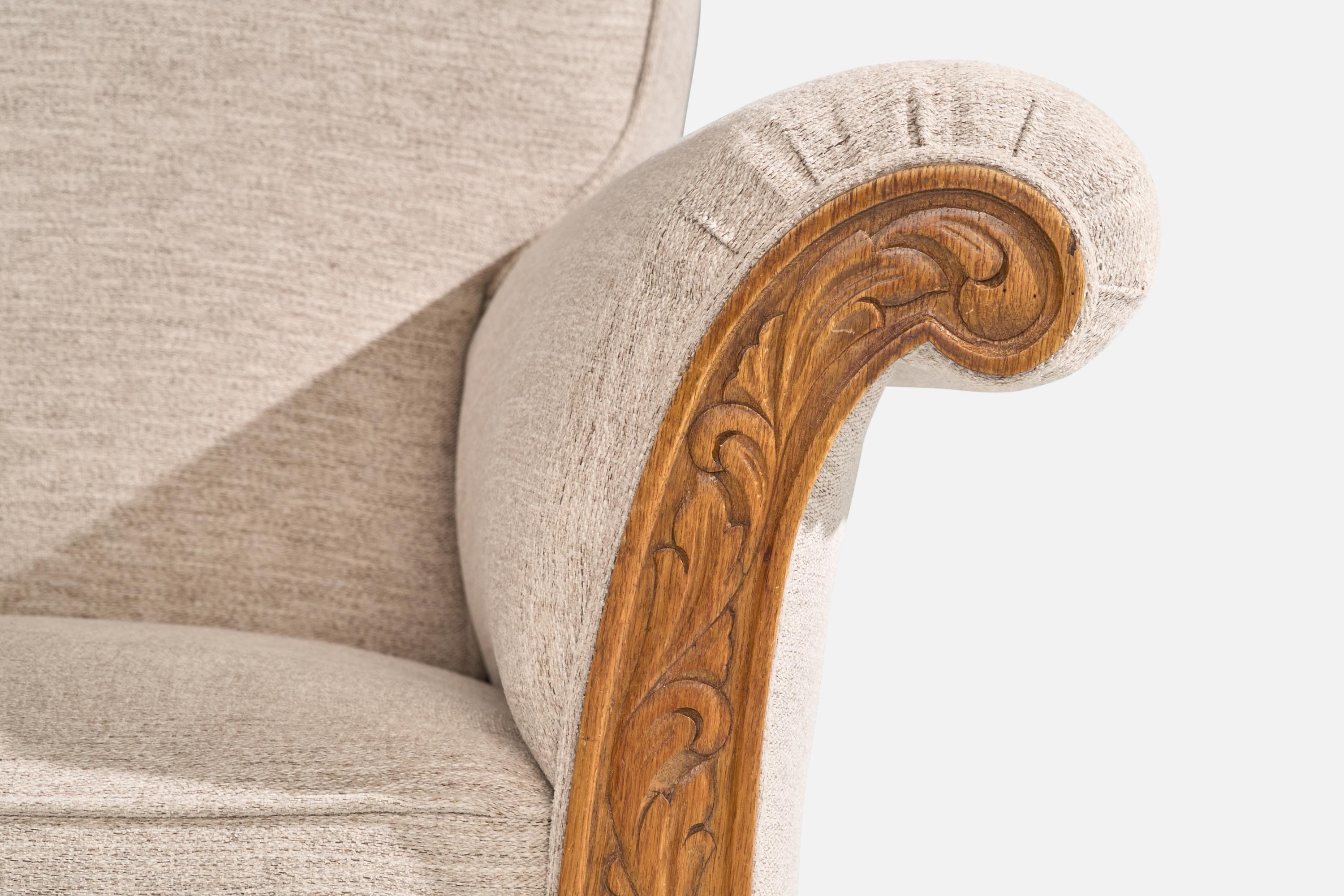 Swedish Designer, Lounge Chairs, Oak, Fabric, Sweden, 1940s In Good Condition In High Point, NC