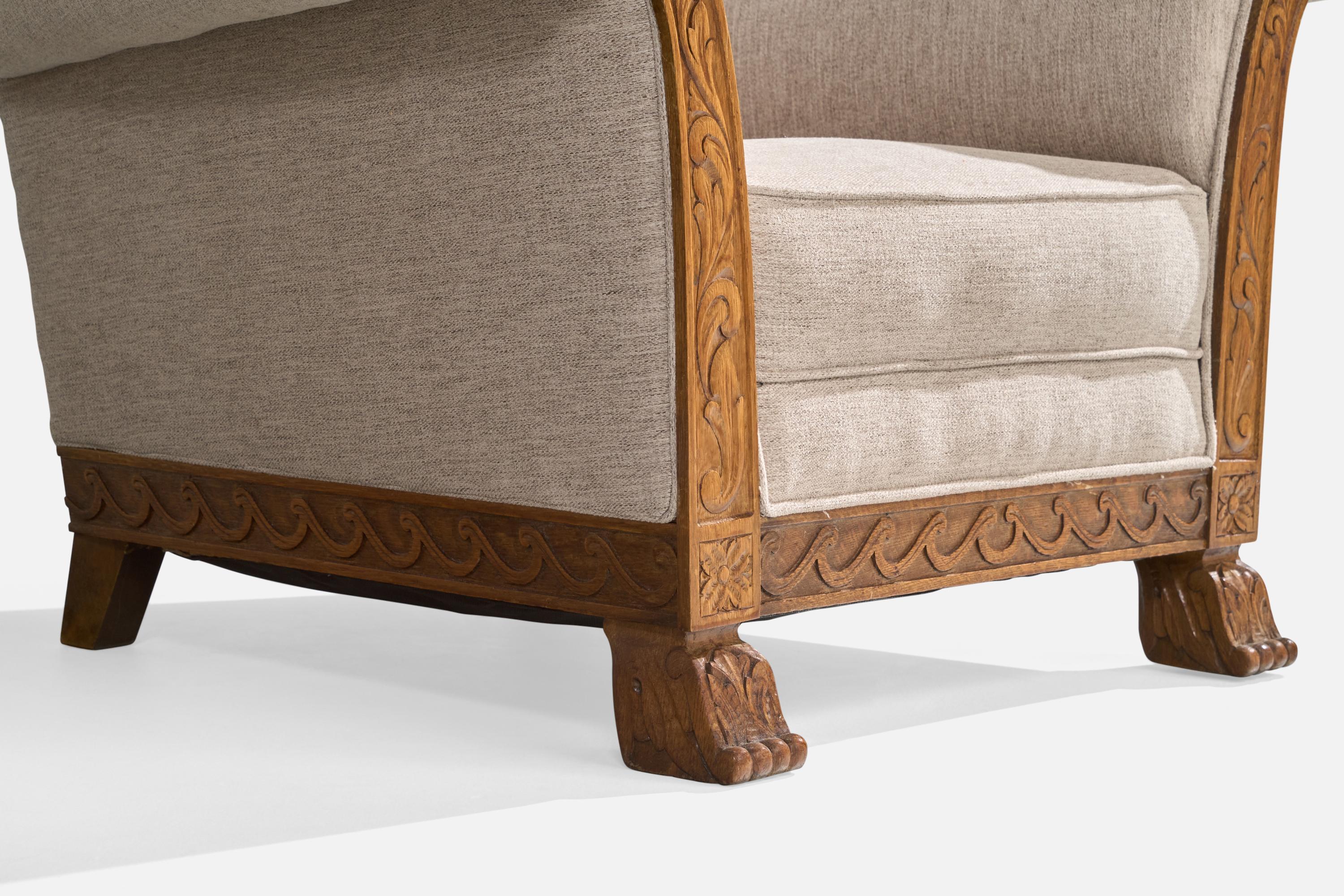 Mid-20th Century Swedish Designer, Lounge Chairs, Oak, Fabric, Sweden, 1940s