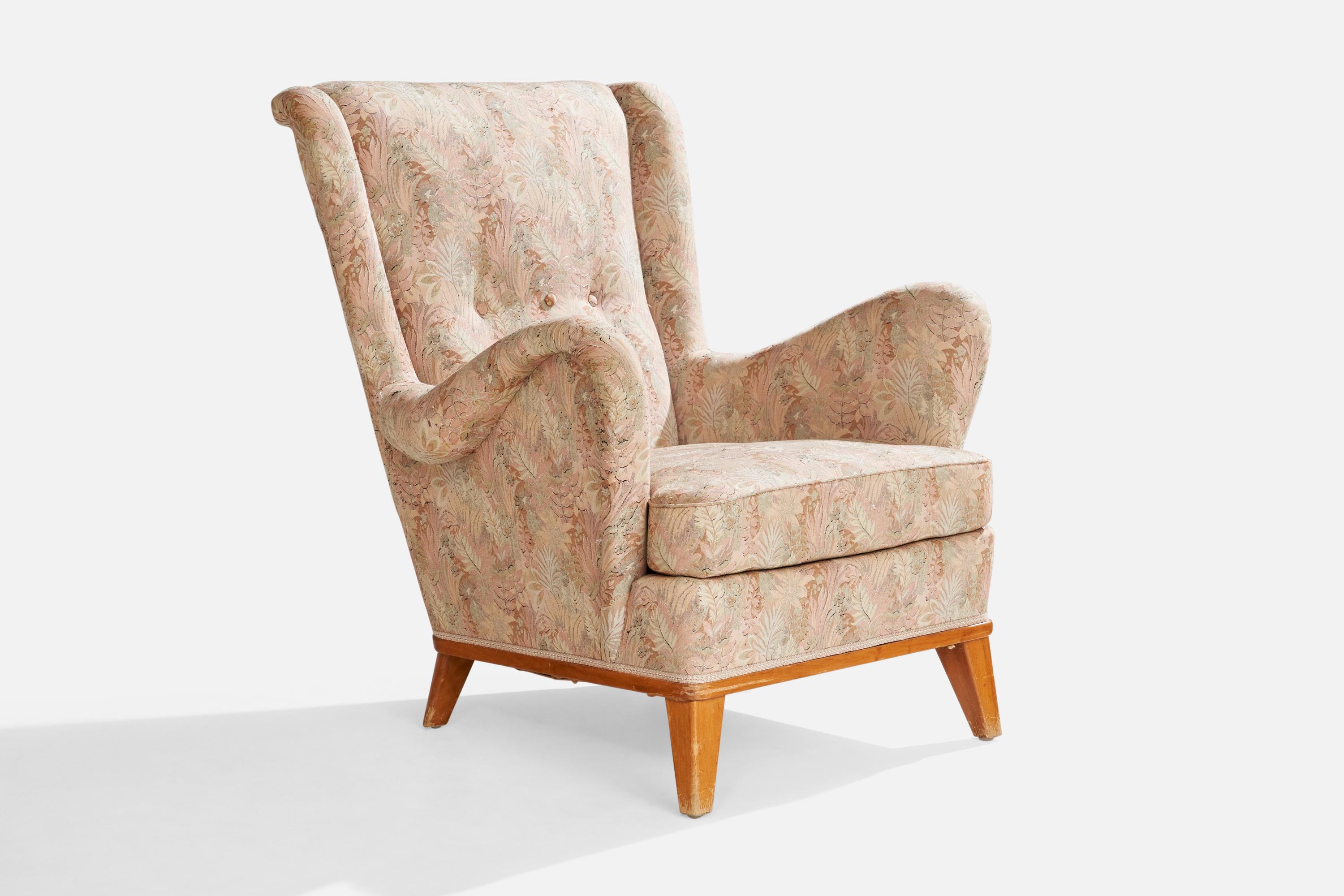 Designer suédois, fauteuils de salon, chêne, tissu, Suède, années 1940 État moyen - En vente à High Point, NC
