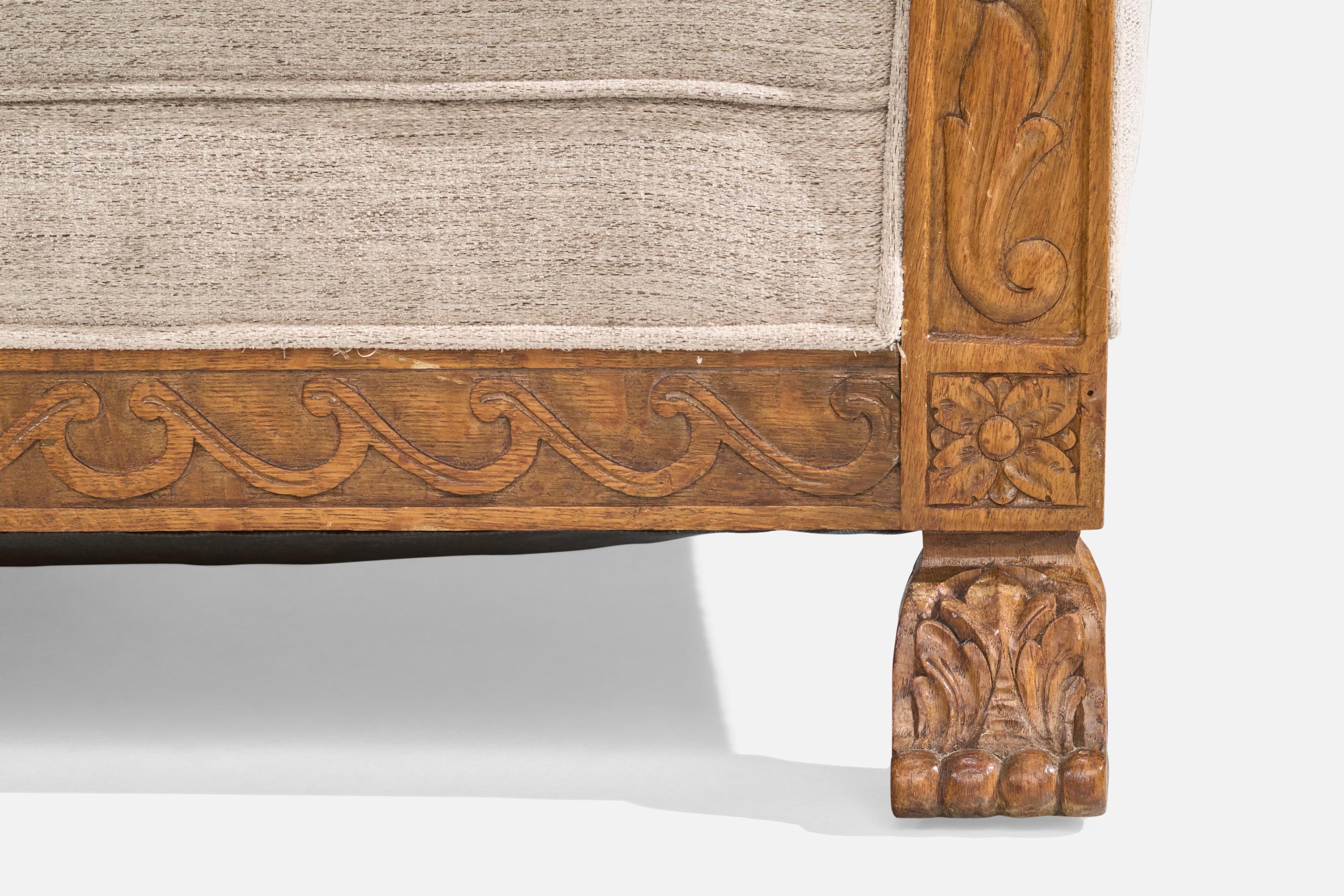 Swedish Designer, Lounge Chairs, Oak, Fabric, Sweden, 1940s 1