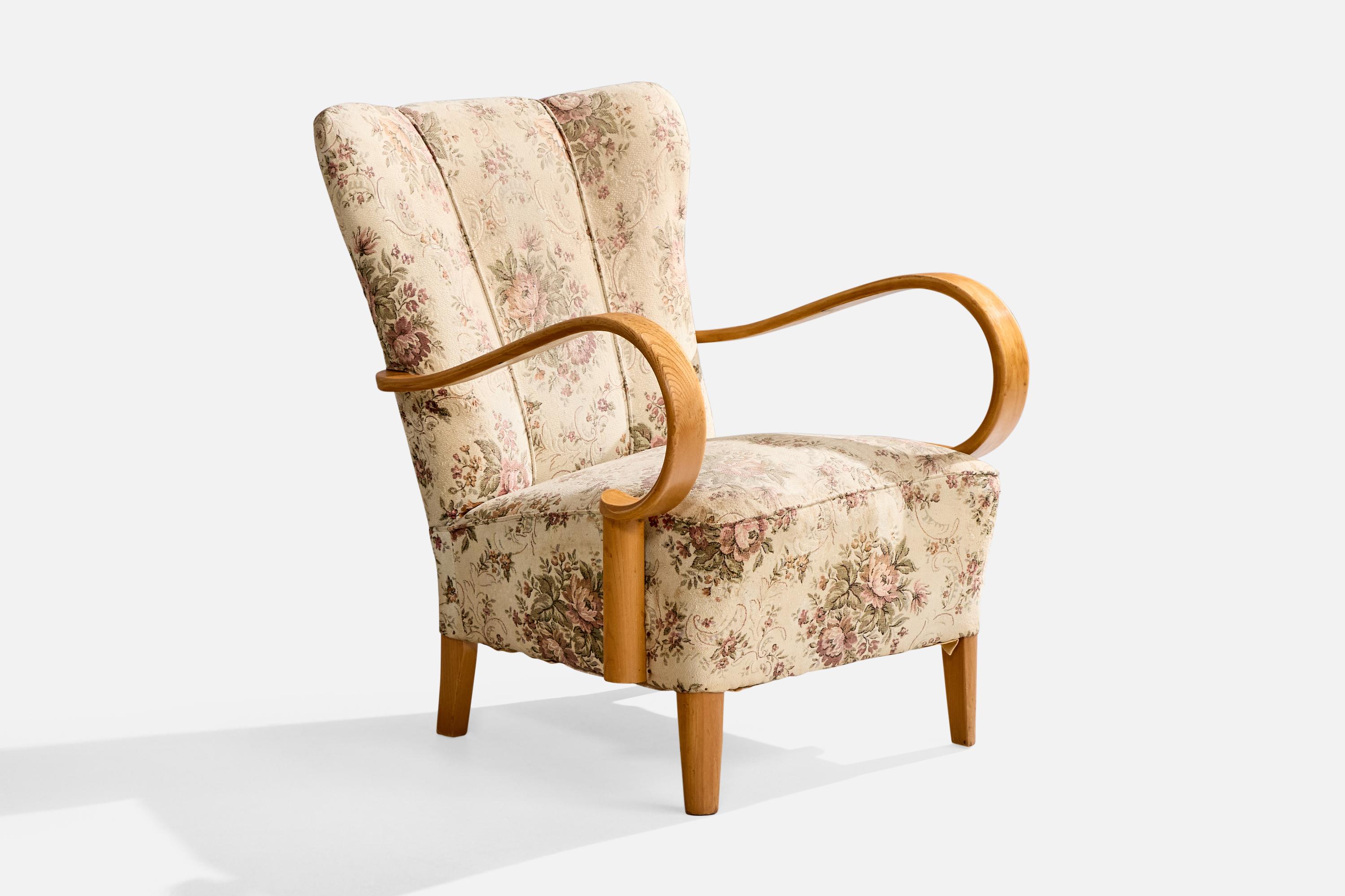 Designer suédois, fauteuils de salon, chêne, tissu, Suède, années 1940 Bon état - En vente à High Point, NC