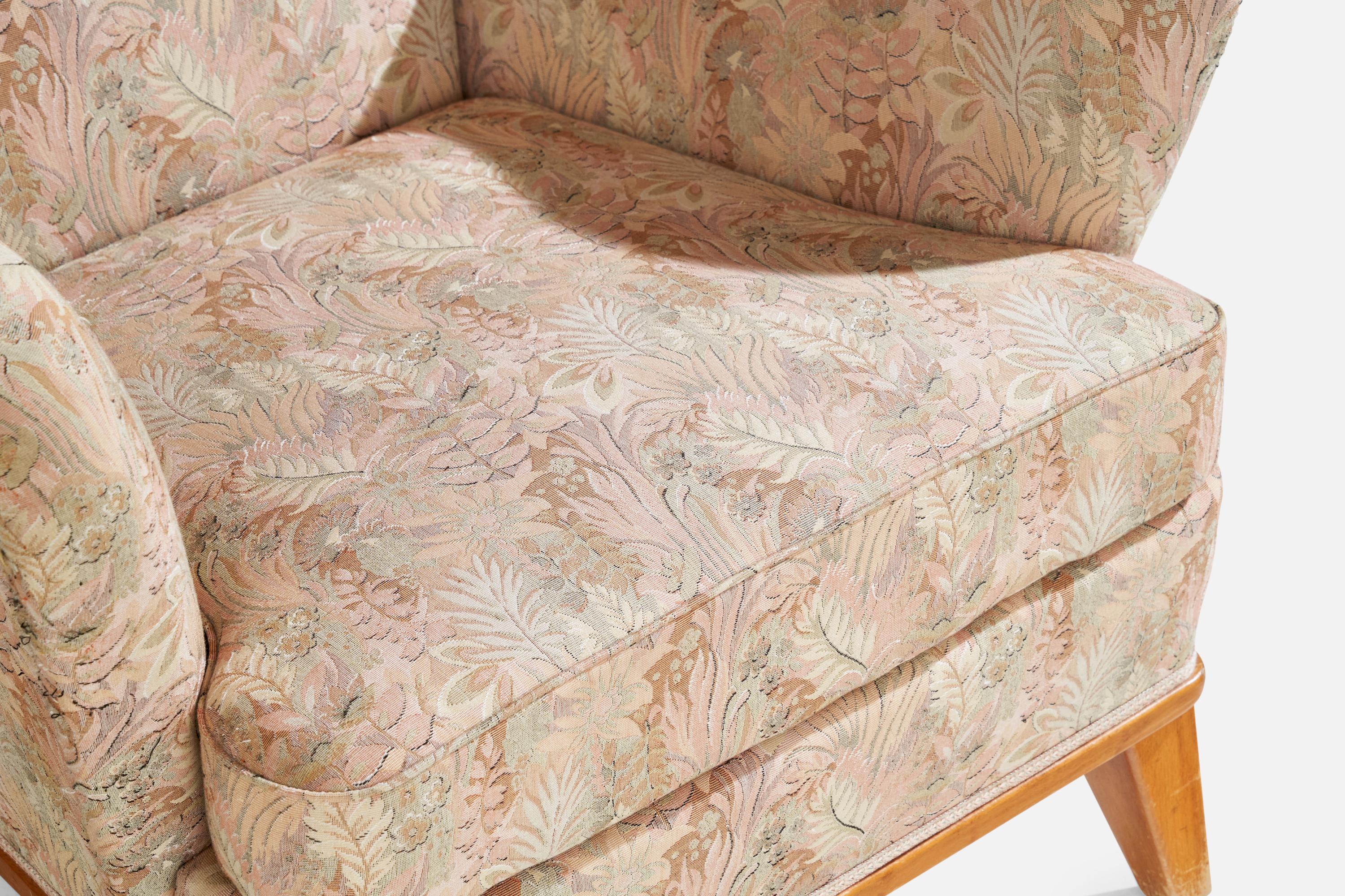 Designer suédois, fauteuils de salon, chêne, tissu, Suède, années 1940 en vente 1