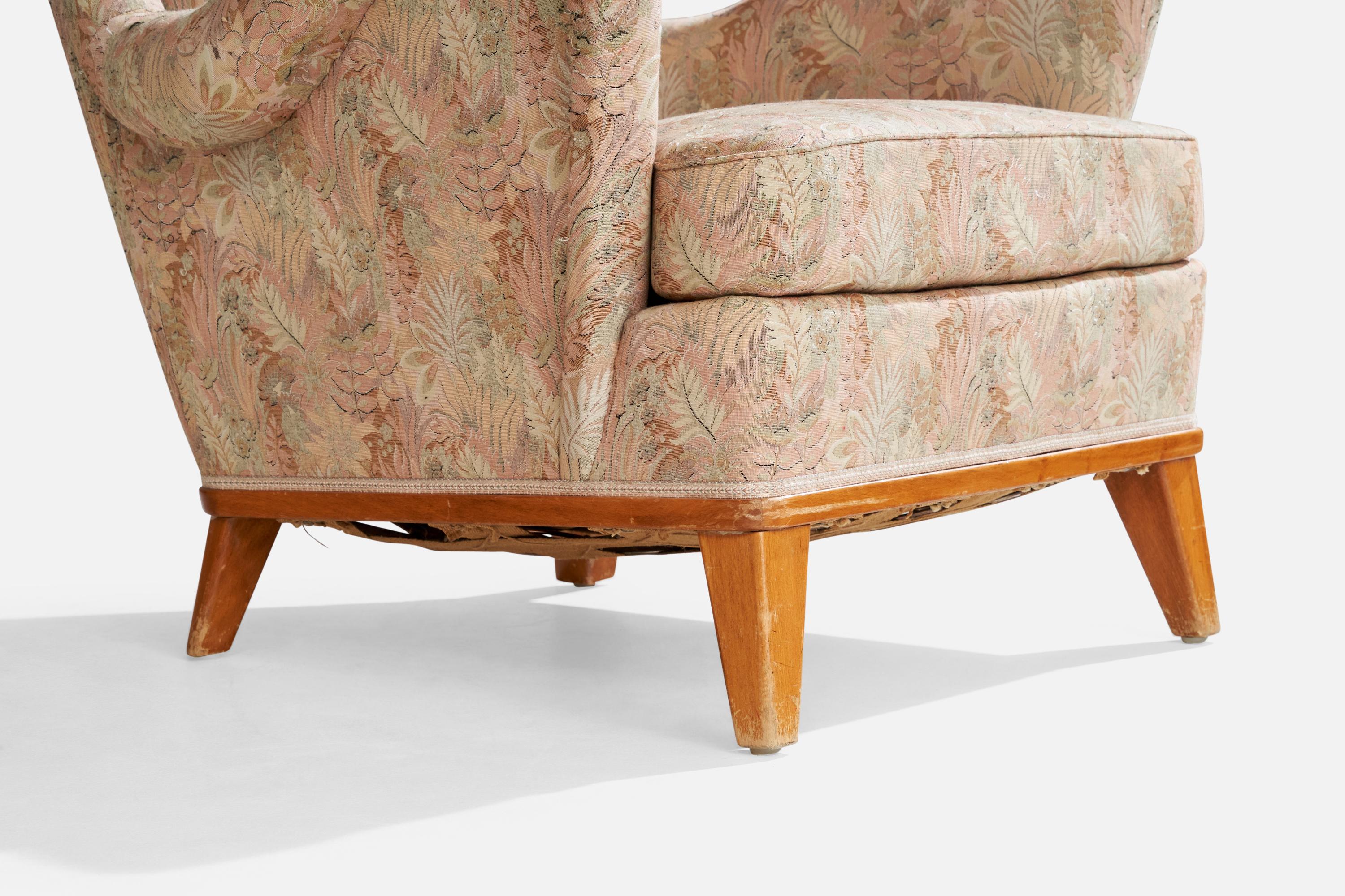 Designer suédois, fauteuils de salon, chêne, tissu, Suède, années 1940 en vente 2
