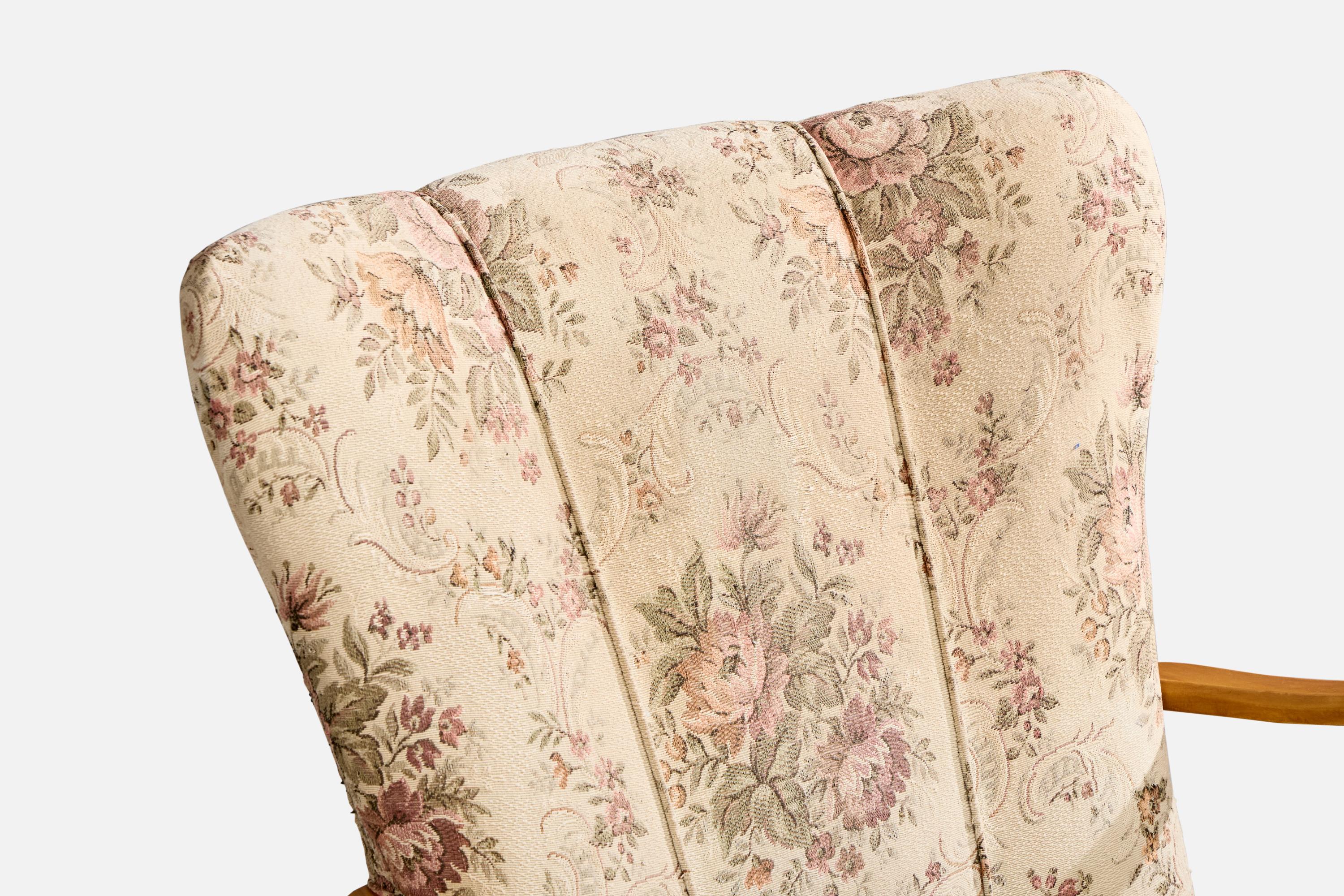 Designer suédois, fauteuils de salon, chêne, tissu, Suède, années 1940 en vente 2