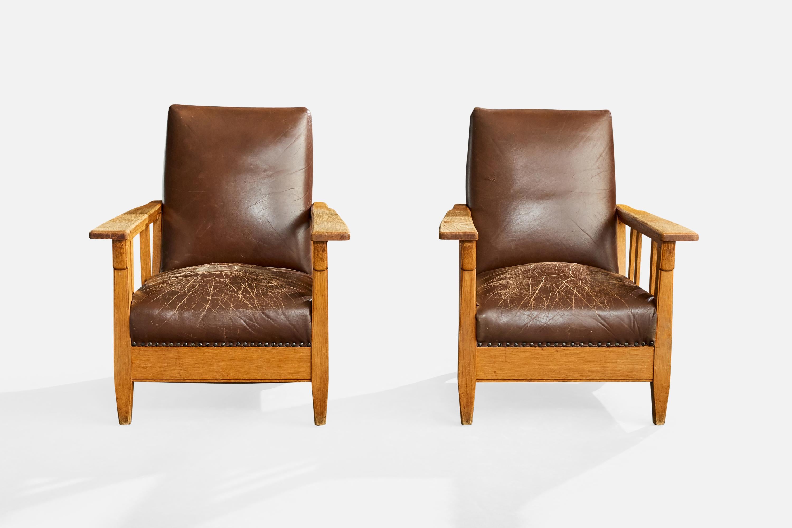 Suédois Designer suédois, chaises longues, Oak Oak, cuir, Suède, années 1910 en vente