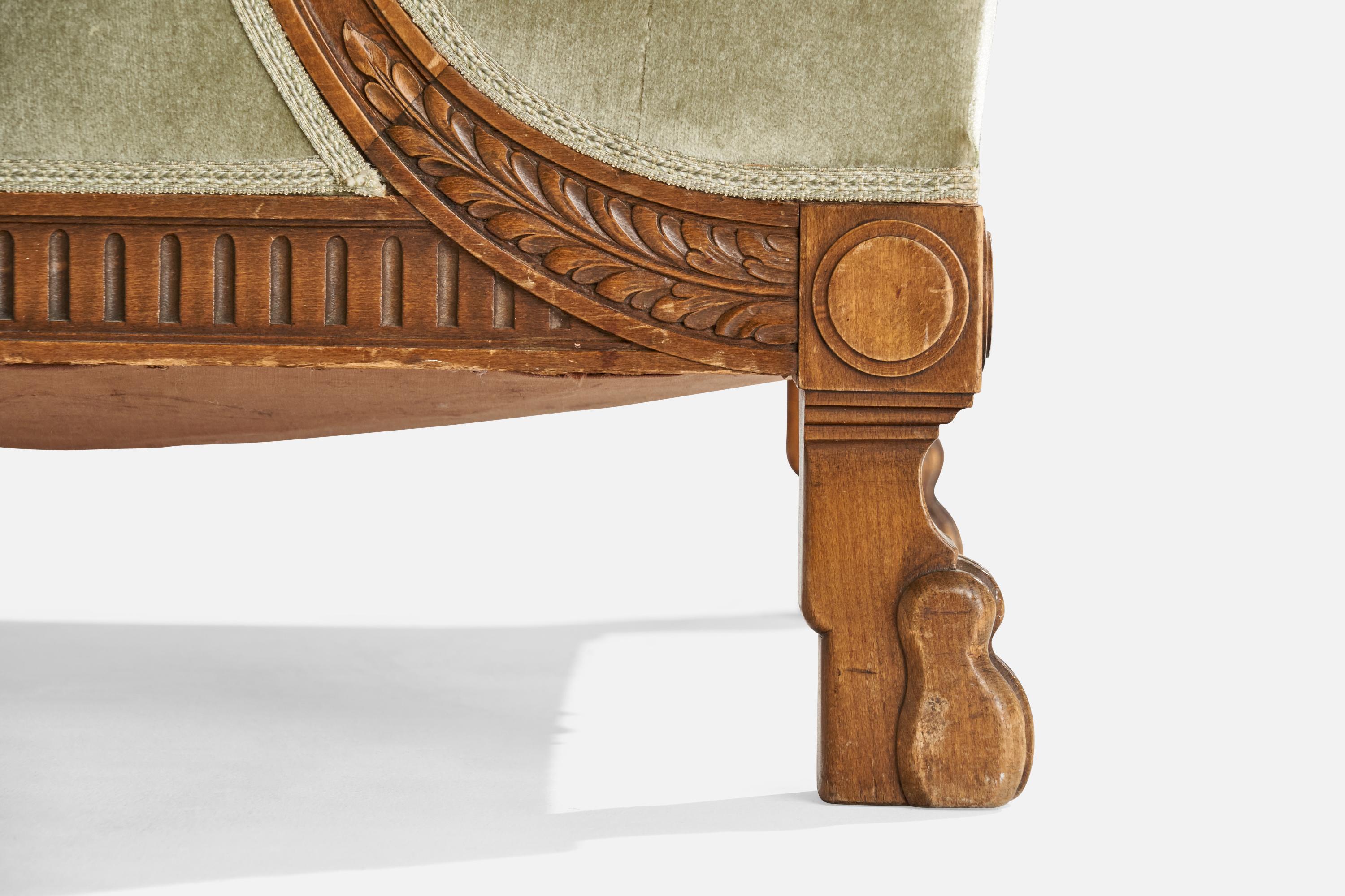 Swedish Designer, Lounge Chairs, Oak, Velvet, Sweden, 1930s For Sale 6