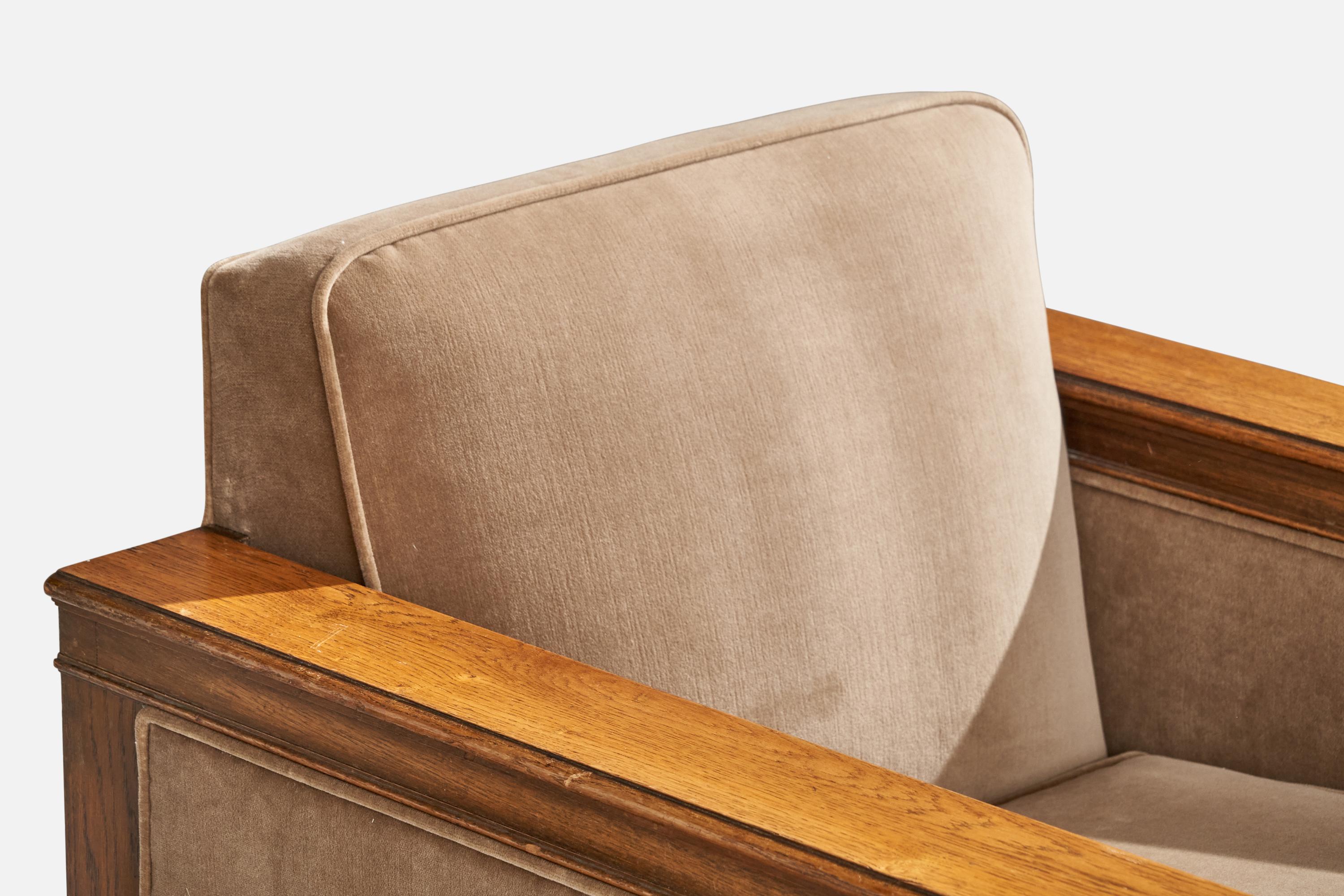 Designer suédois, fauteuils de salon, chêne, velours, Suède, années 1930 en vente 4