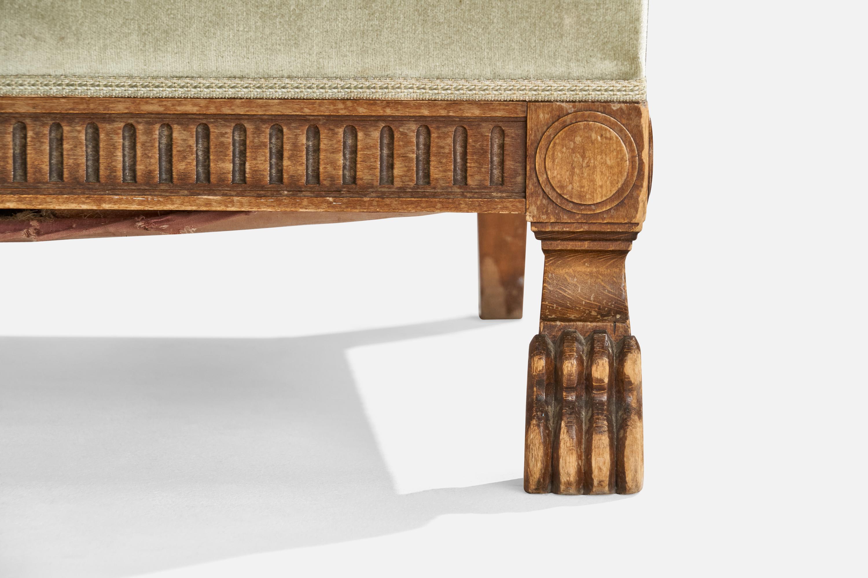 Swedish Designer, Lounge Chairs, Oak, Velvet, Sweden, 1930s For Sale 7