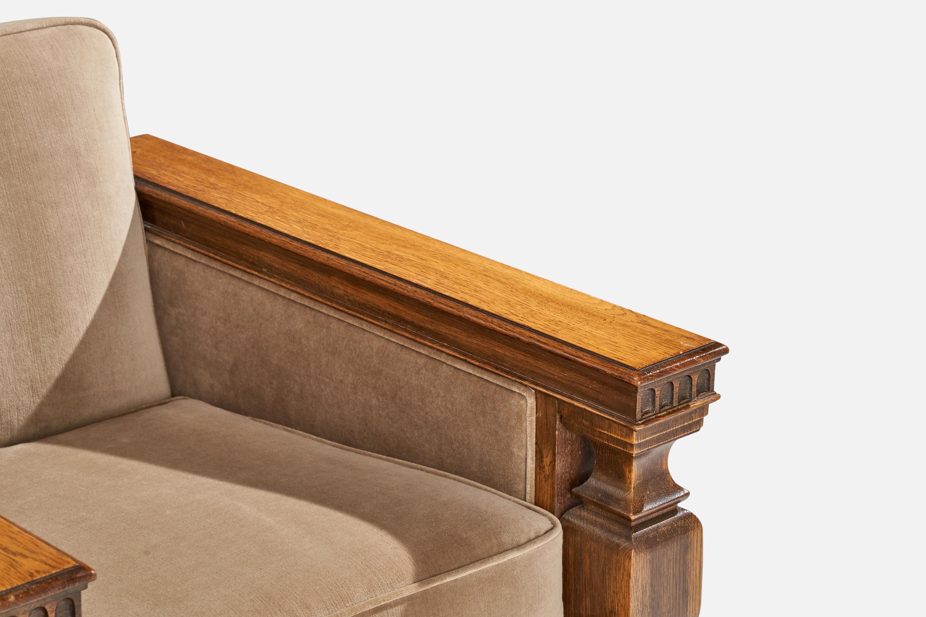 Designer suédois, fauteuils de salon, chêne, velours, Suède, années 1930 en vente 5