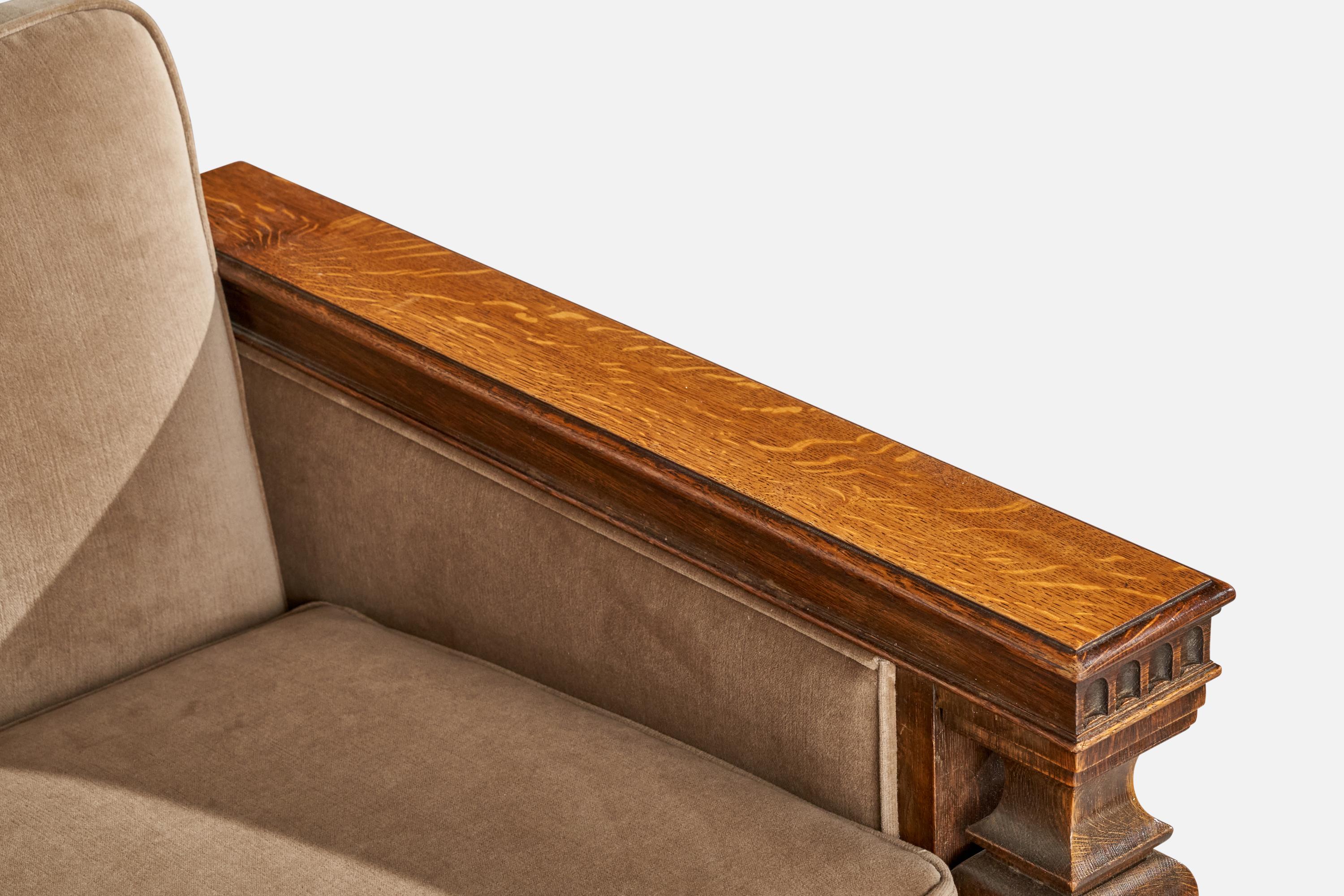Designer suédois, fauteuils de salon, chêne, velours, Suède, années 1930 en vente 6