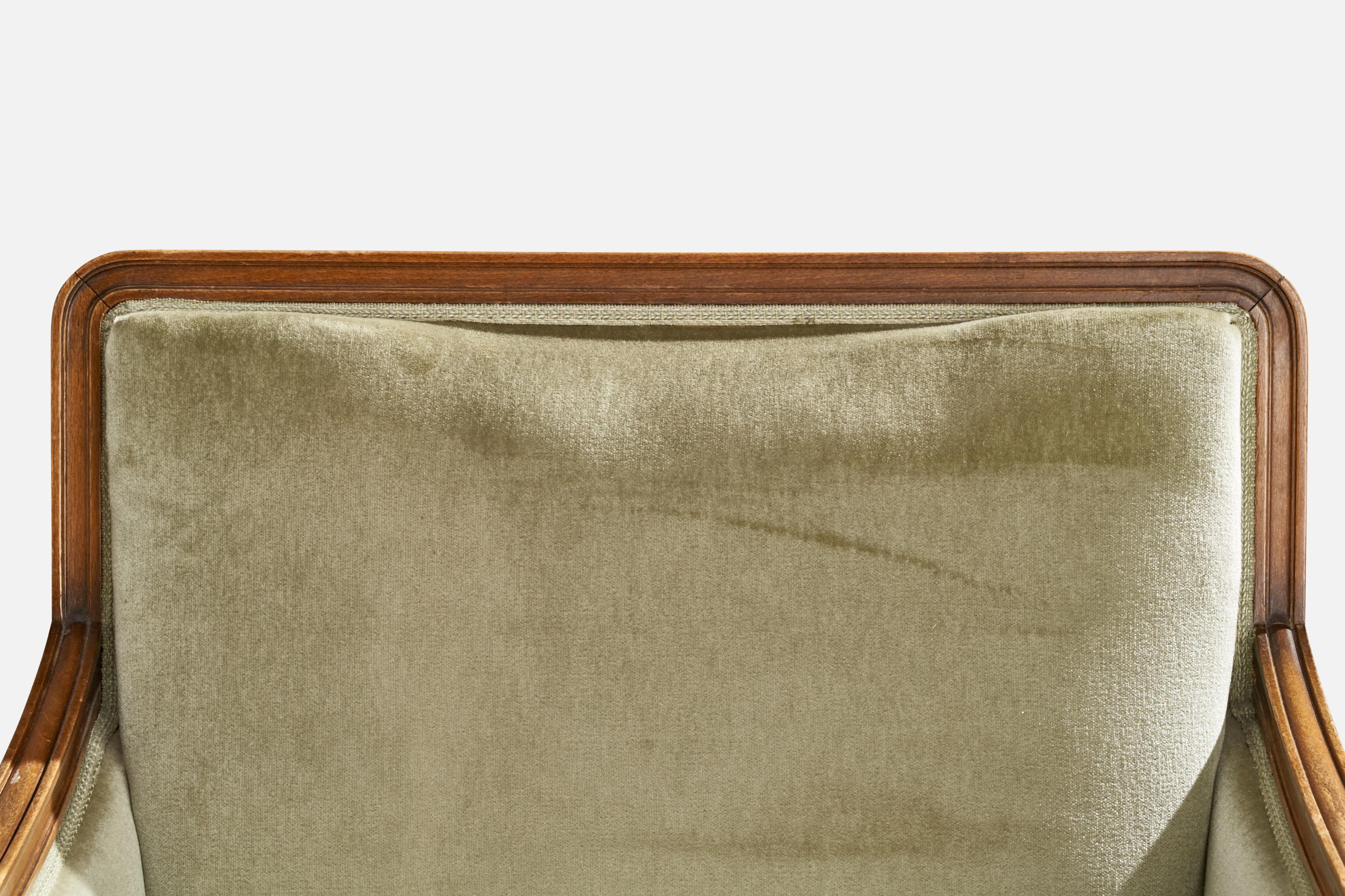 Swedish Designer, Lounge Chairs, Oak, Velvet, Sweden, 1930s For Sale 9