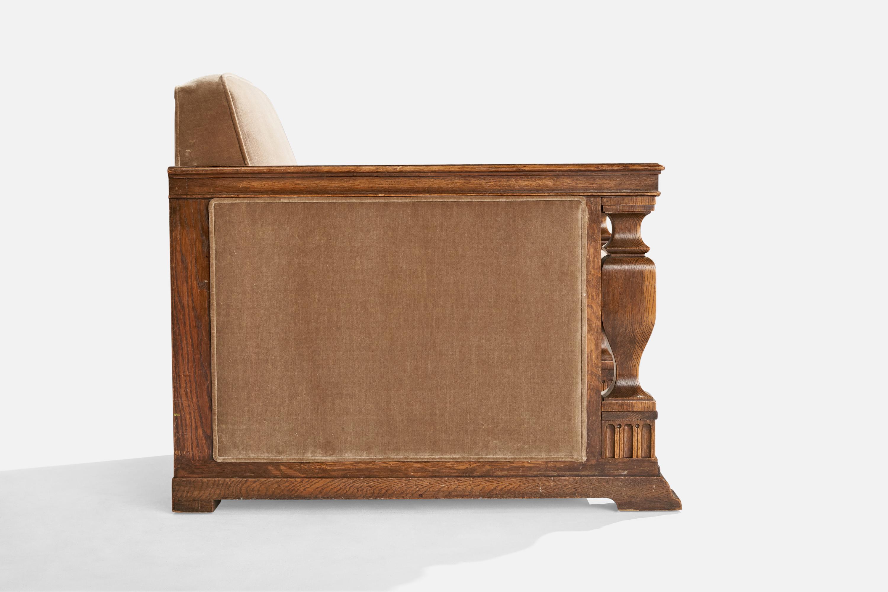 Designer suédois, fauteuils de salon, chêne, velours, Suède, années 1930 en vente 2