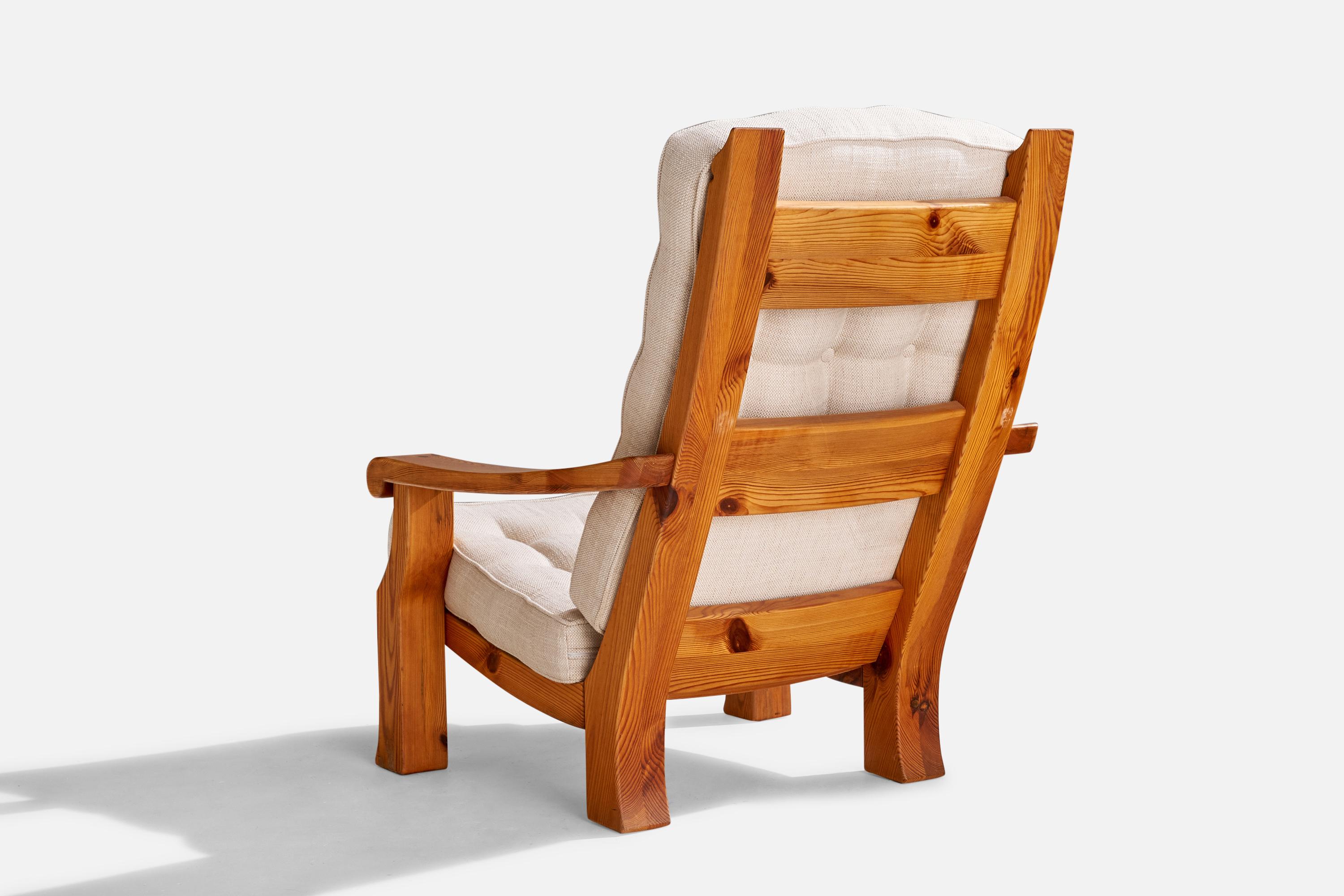 Swedish Designer, Lounge Chairs, Pine, Fabric, Sweden, 1970s For Sale 5