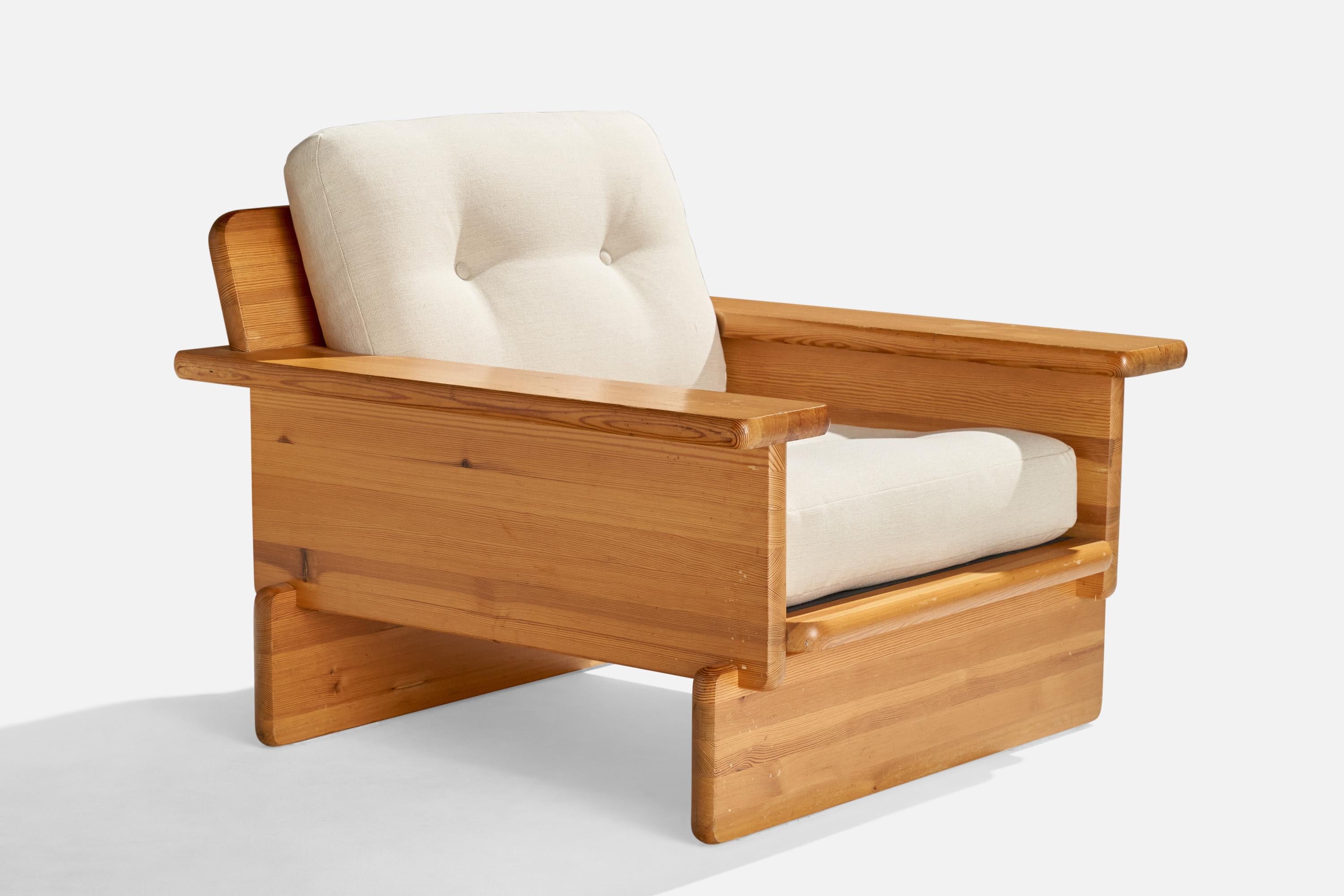 Designer suédois, fauteuils de salon, pin, tissu, Suède, 1970 en vente 4