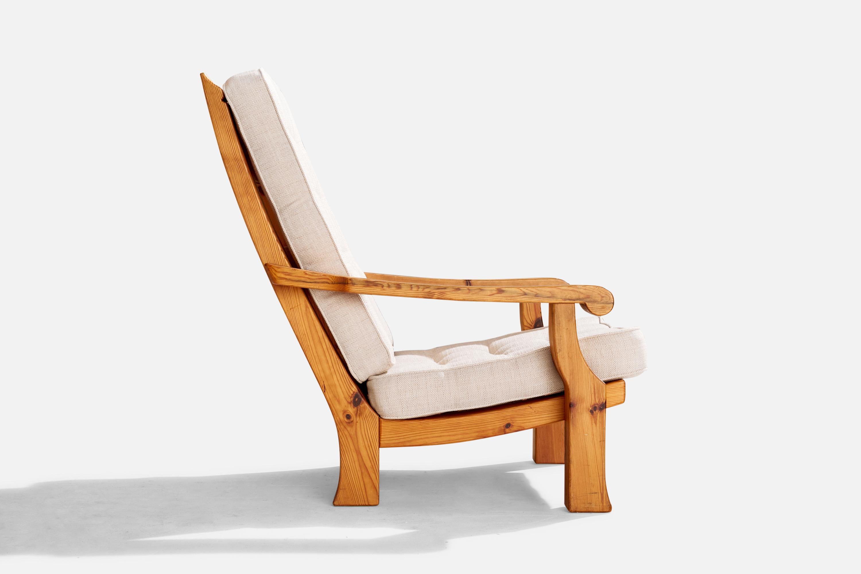Swedish Designer, Lounge Chairs, Pine, Fabric, Sweden, 1970s For Sale 6