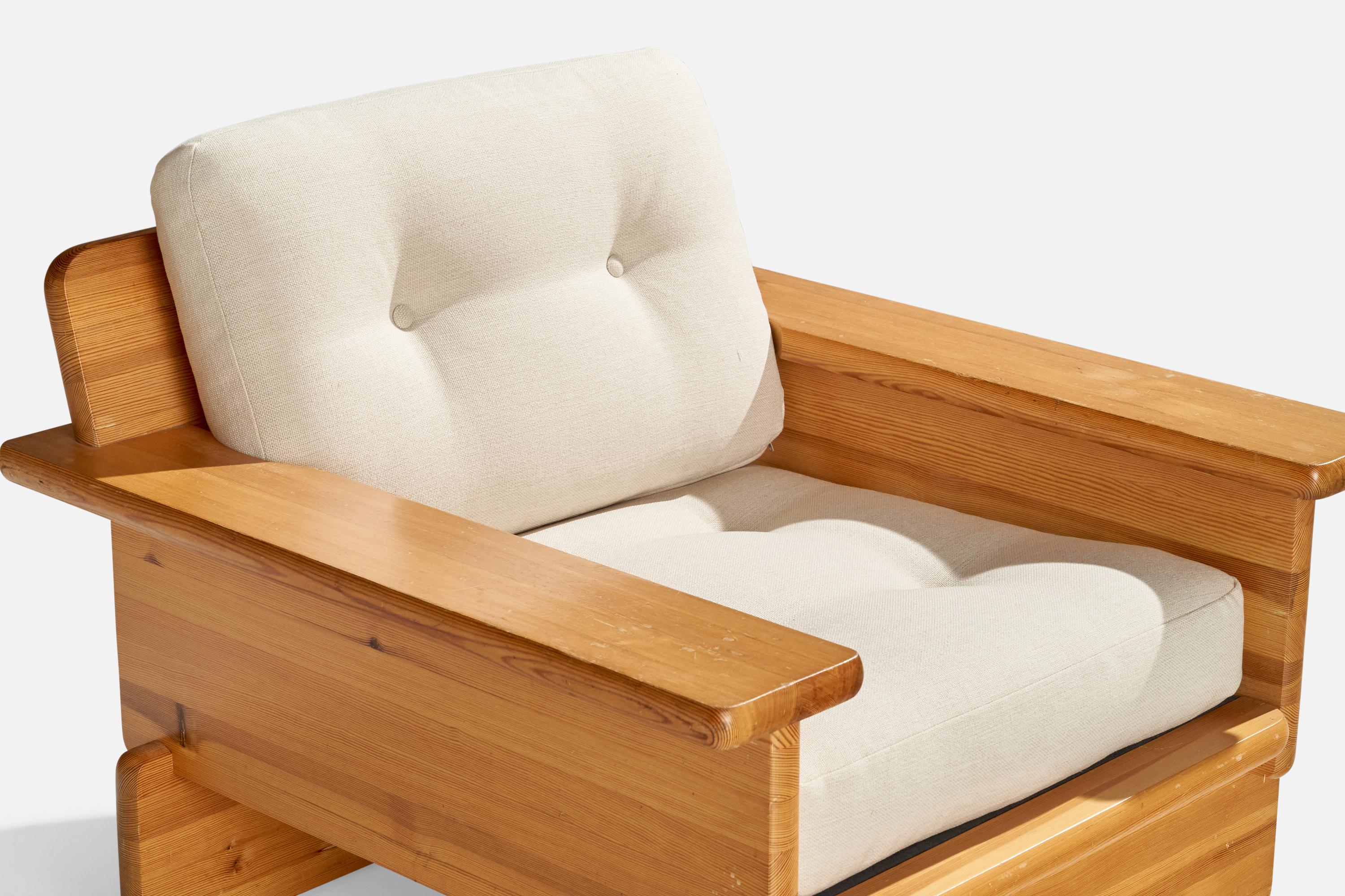Designer suédois, fauteuils de salon, pin, tissu, Suède, 1970 en vente 5