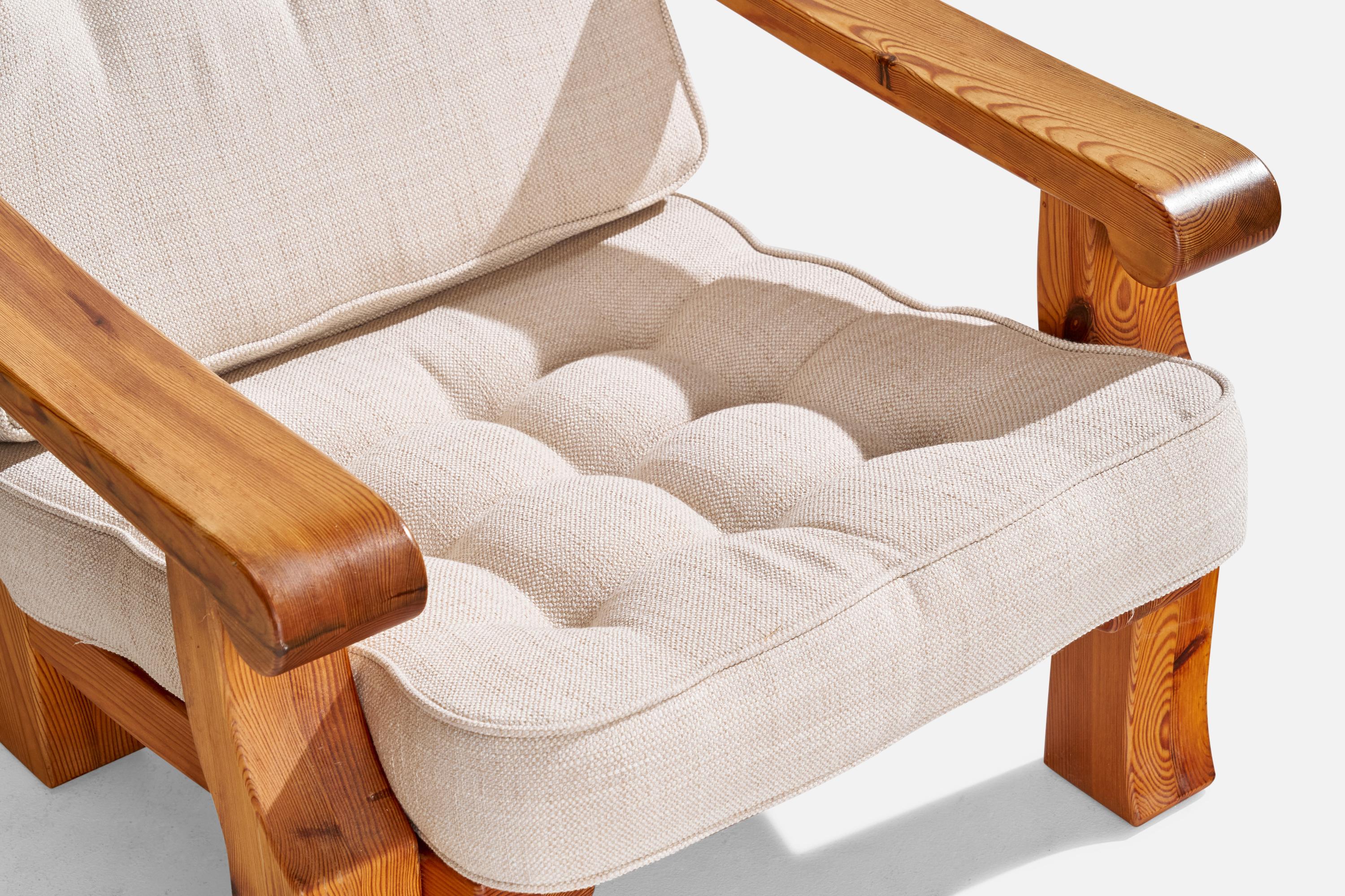 Swedish Designer, Lounge Chairs, Pine, Fabric, Sweden, 1970s For Sale 1