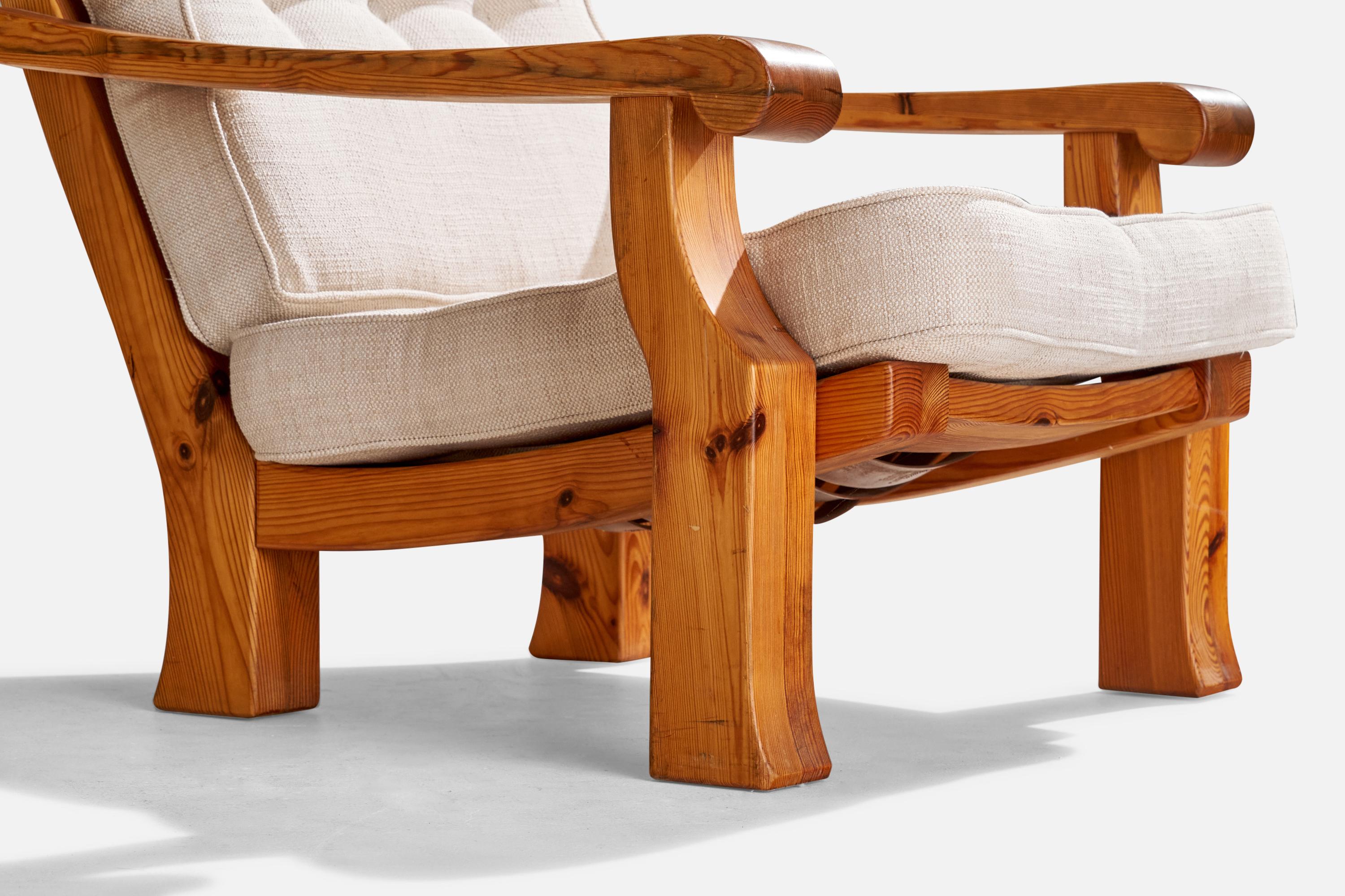 Swedish Designer, Lounge Chairs, Pine, Fabric, Sweden, 1970s For Sale 2