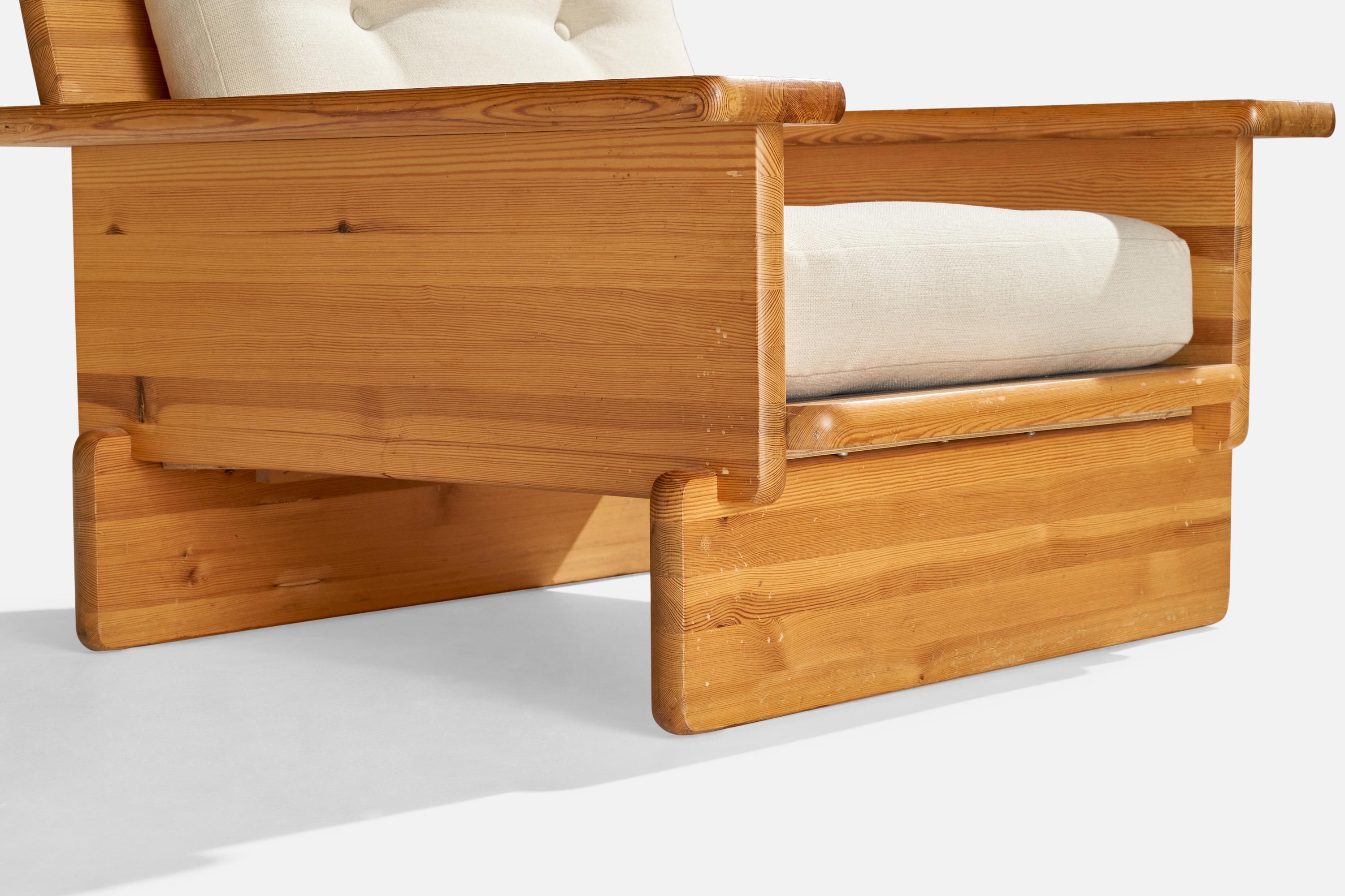 Designer suédois, fauteuils de salon, pin, tissu, Suède, 1970 en vente 2