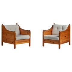 Swedish Designer, Lounge Chairs, Pine, Fabric, Sweden, 1970s