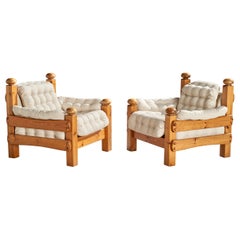 Swedish Designer, Lounge Chairs, Pine, Fabric, Sweden, 1970s