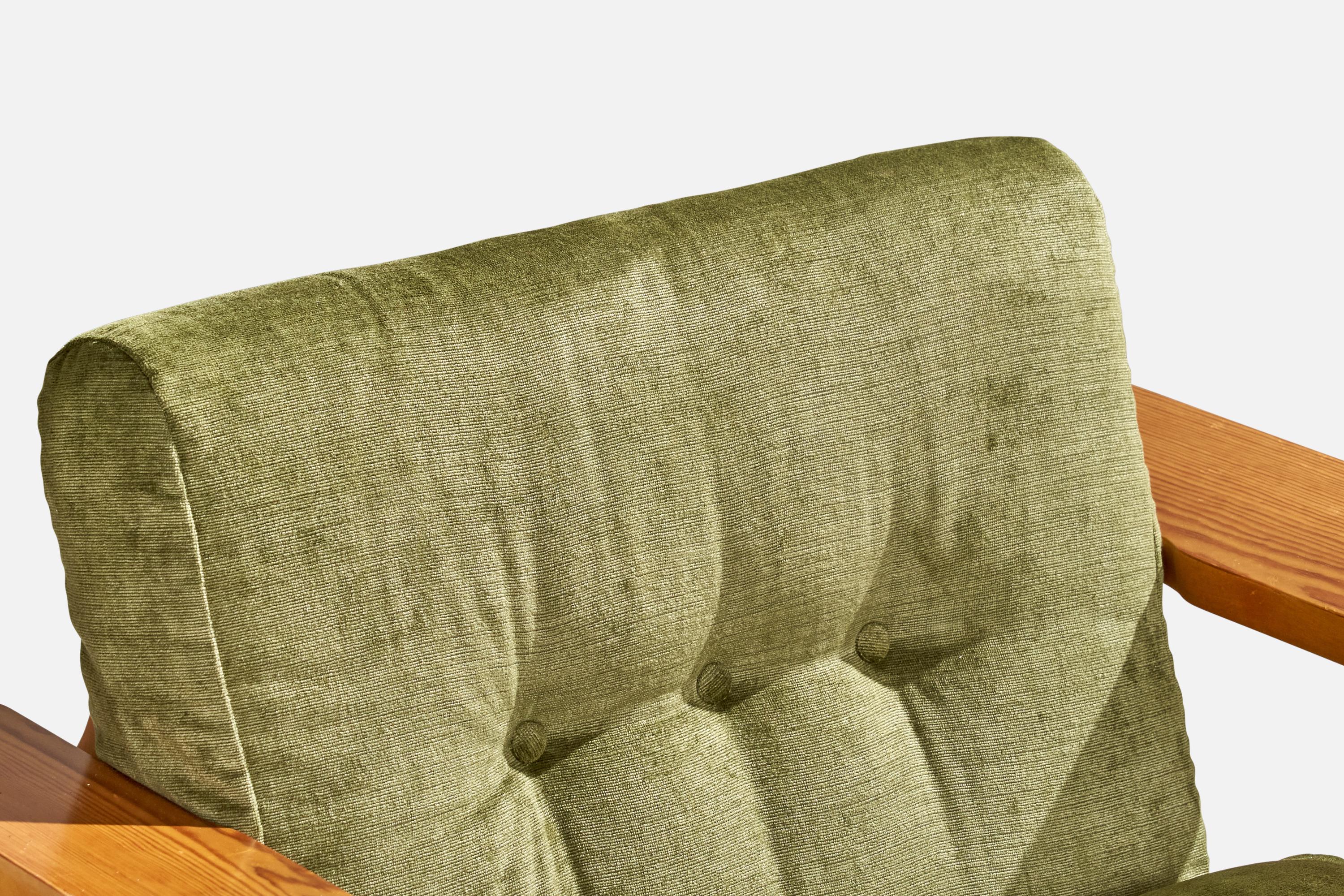 Swedish Designer, Lounge Chairs, Pine, Velvet, Sweden, 1970s For Sale 7